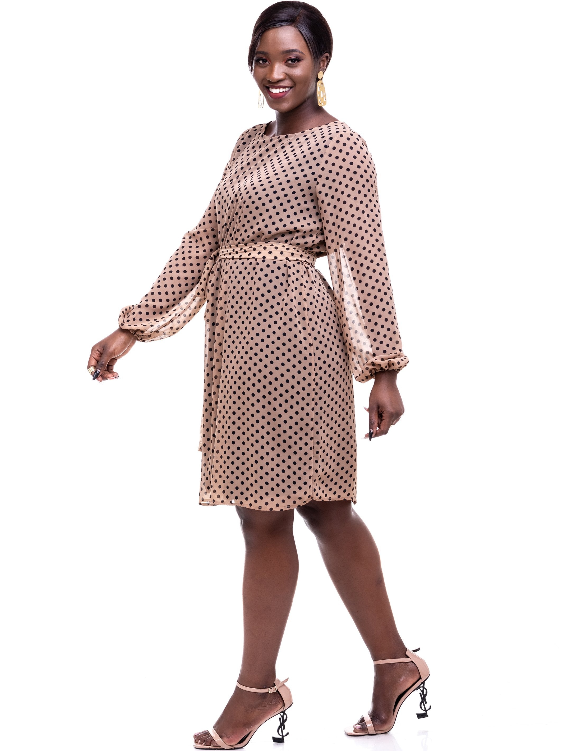 Vivo Zawadi Shift Dress - Brown Print - Shop Zetu