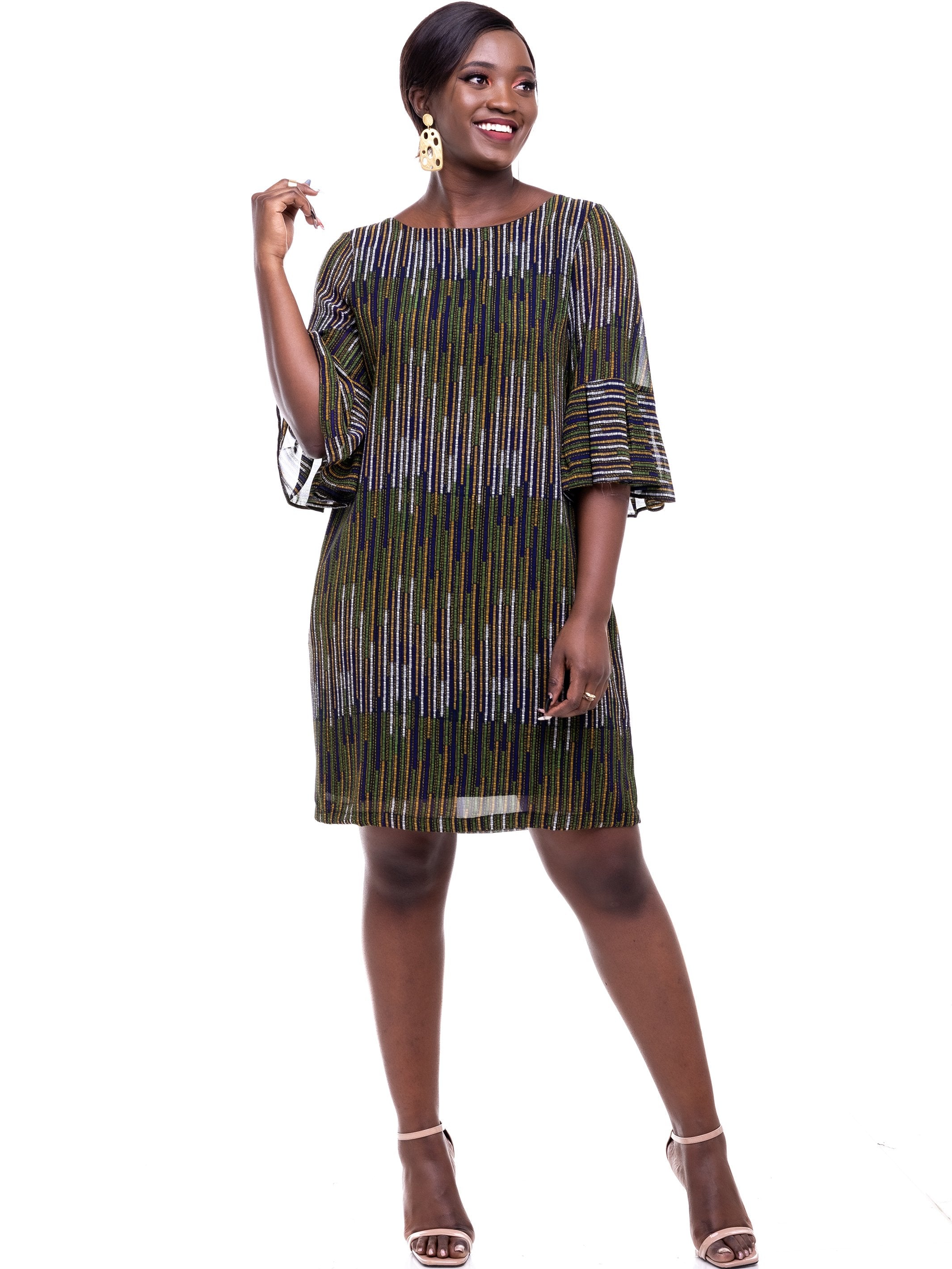 Vivo Zawadi Dress - Green Print - Shop Zetu