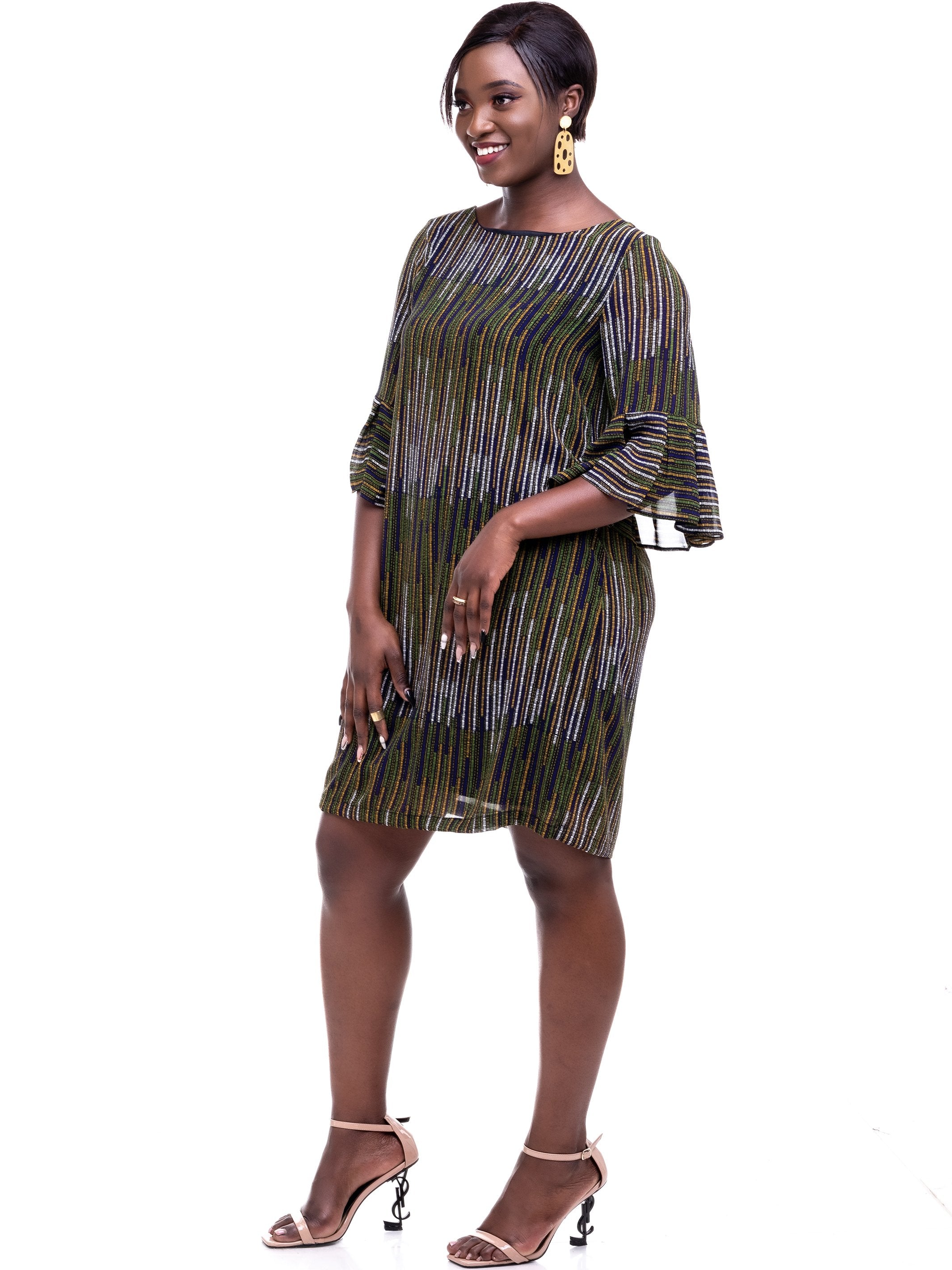 Vivo Zawadi Dress - Green Print - Shop Zetu