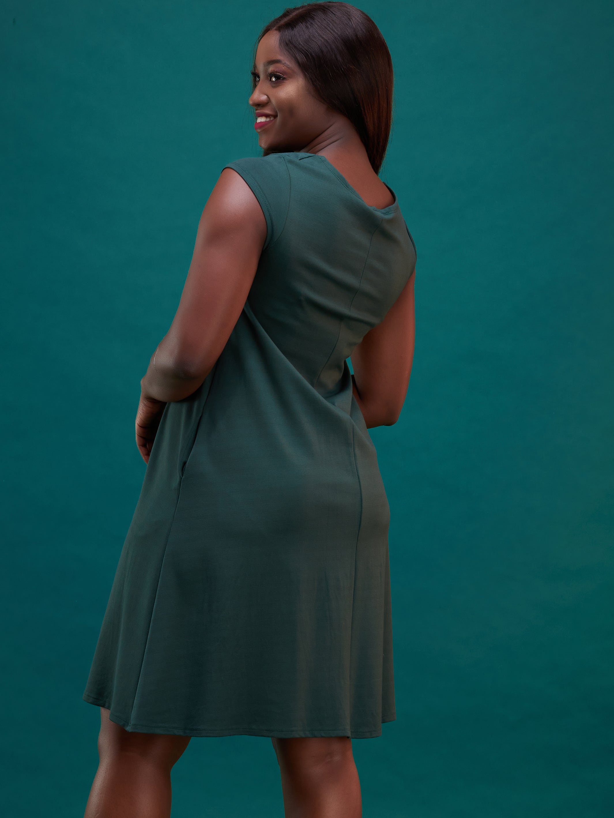 Vivo Basic Kena Tent Knee Length Dress - Dark Green