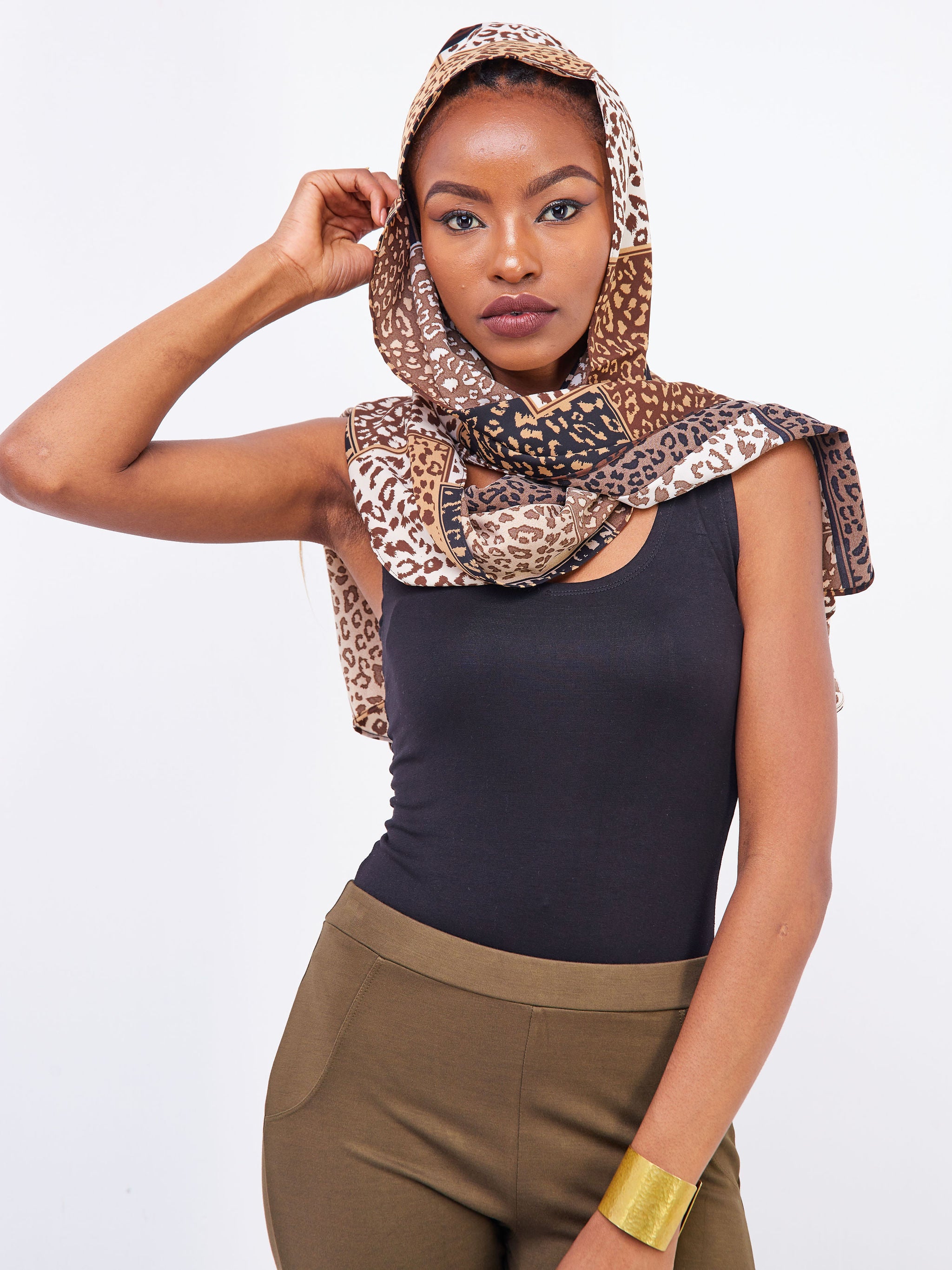 Safari Basic Chiffon Scarf - Dark Brown Animal Print