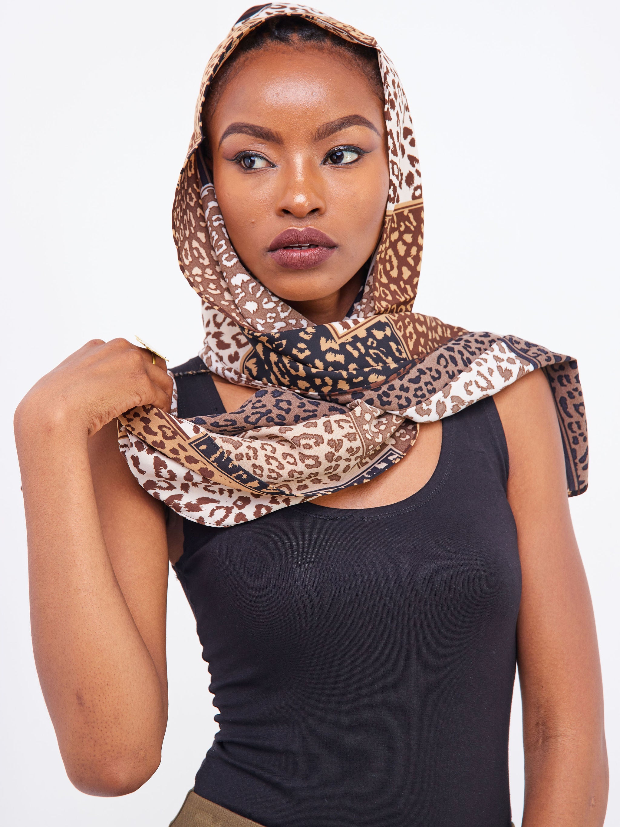 Safari Basic Chiffon Scarf - Dark Brown Animal Print