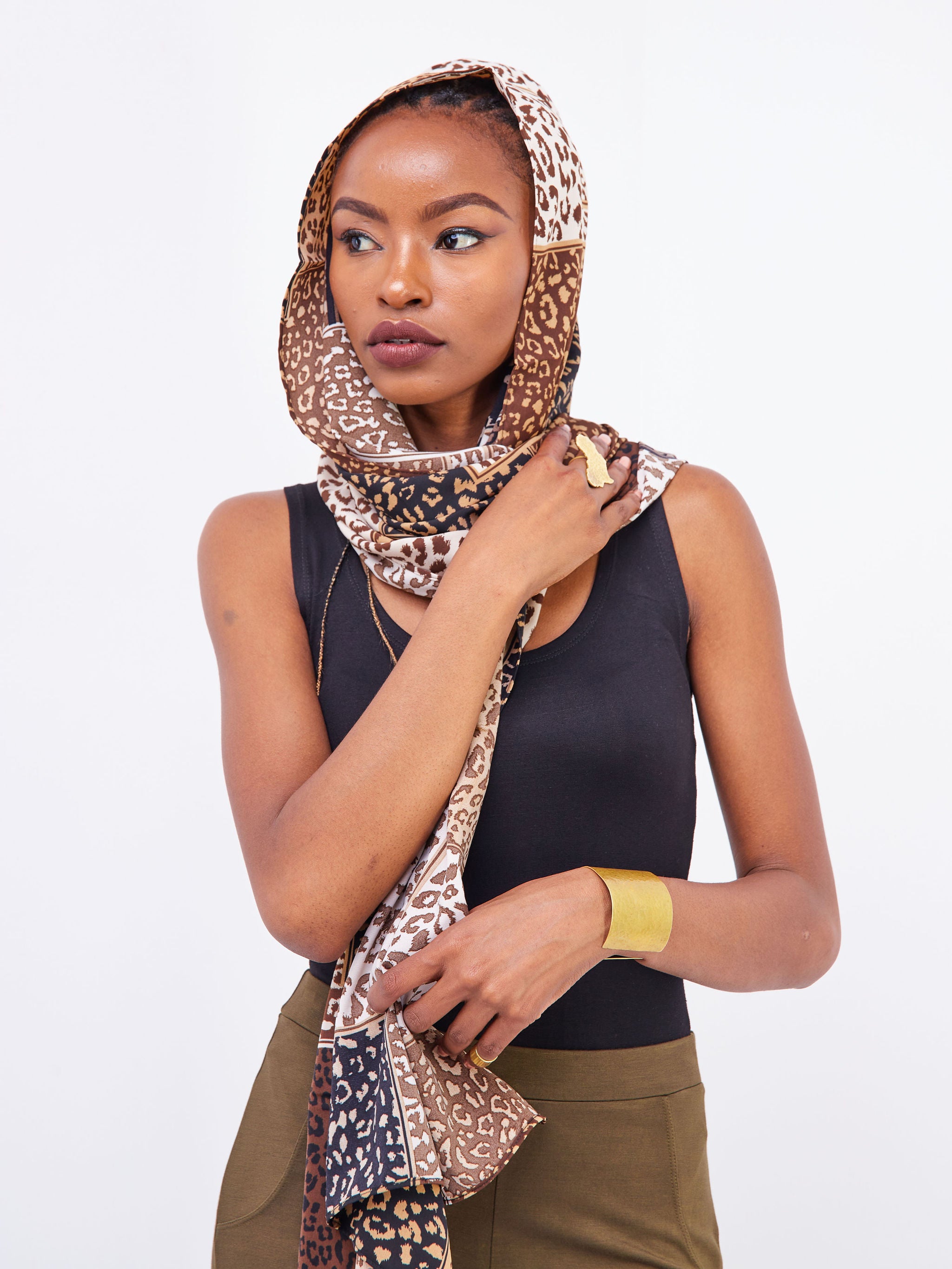 Safari Basic Chiffon Scarf - Dark Brown Animal Print