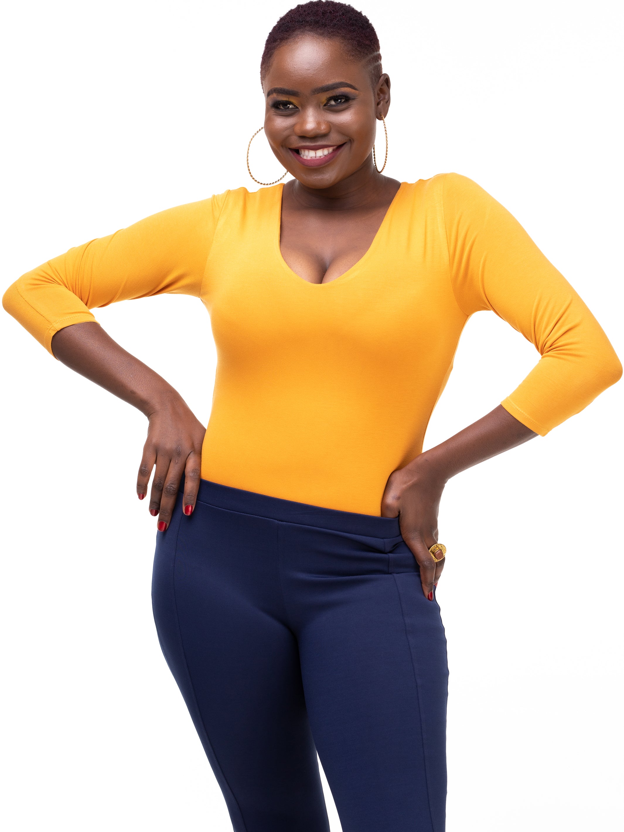Vivo Basic 3/4 Sleeved Double Layered Bodysuit - Mustard
