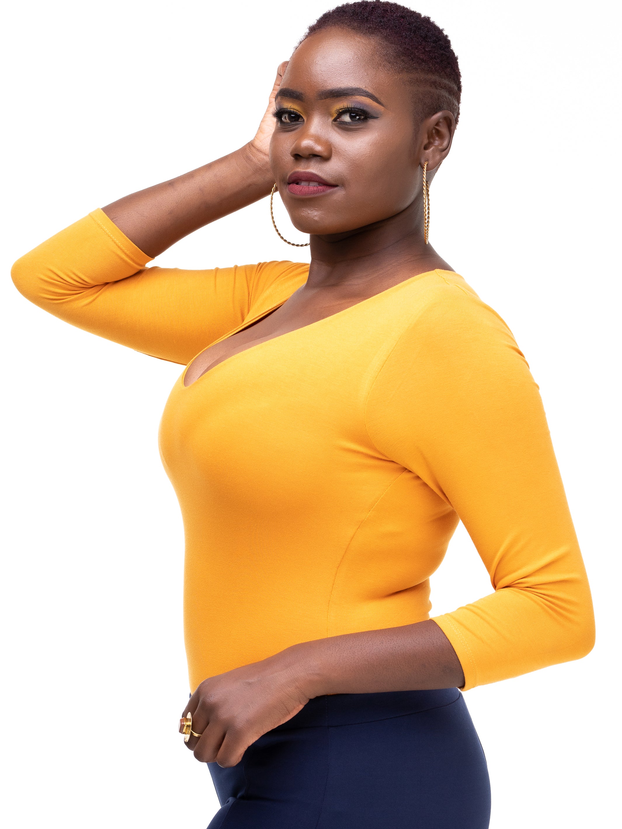 Vivo Basic 3/4 Sleeved Double Layered Bodysuit - Mustard