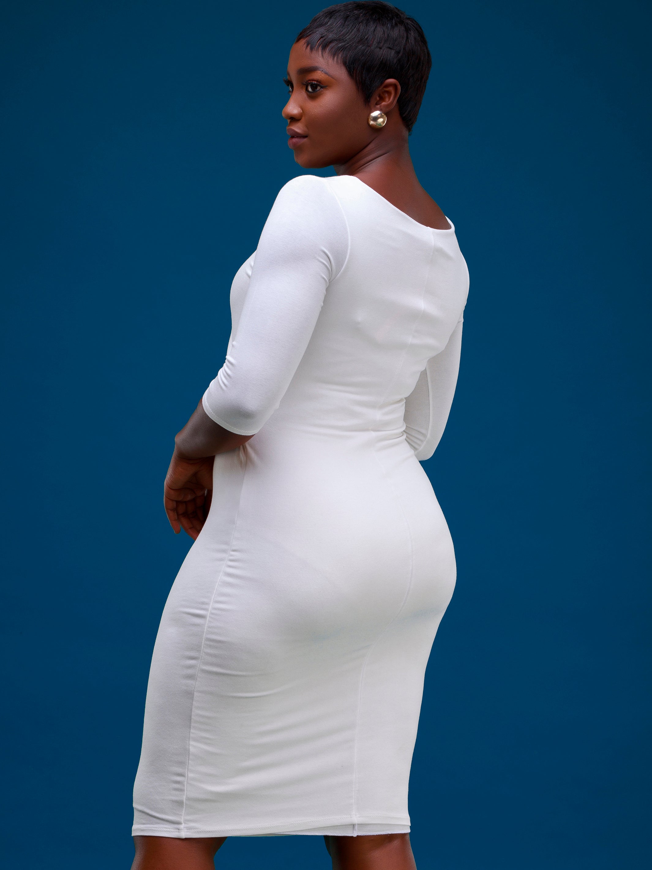 Vivo Basic Side Twist Knee Length Dress - White