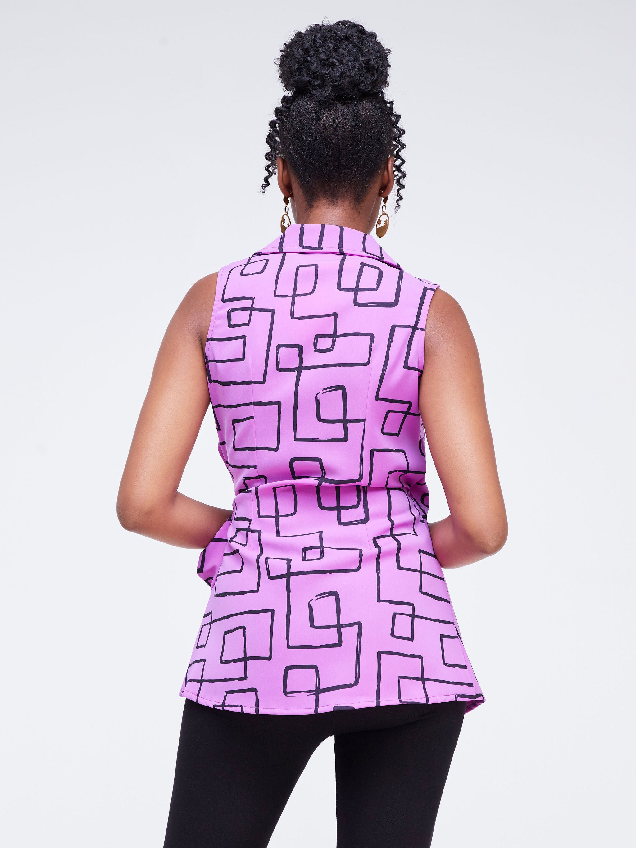 Vivo Fahari Collared Wrap Top - Light Purple / Black Geometric Print