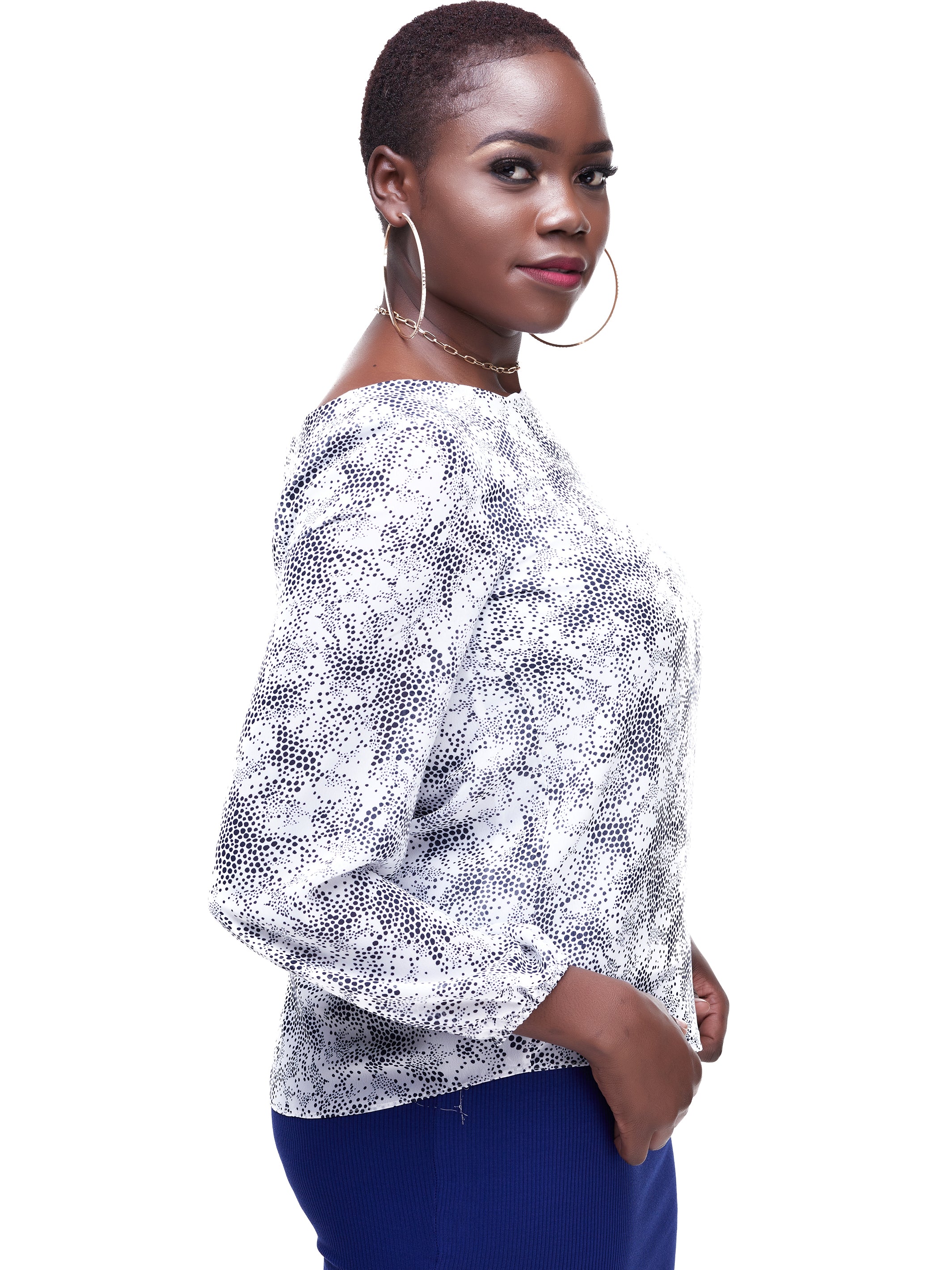 Vivo Basic Cory Top - White Skin Print
