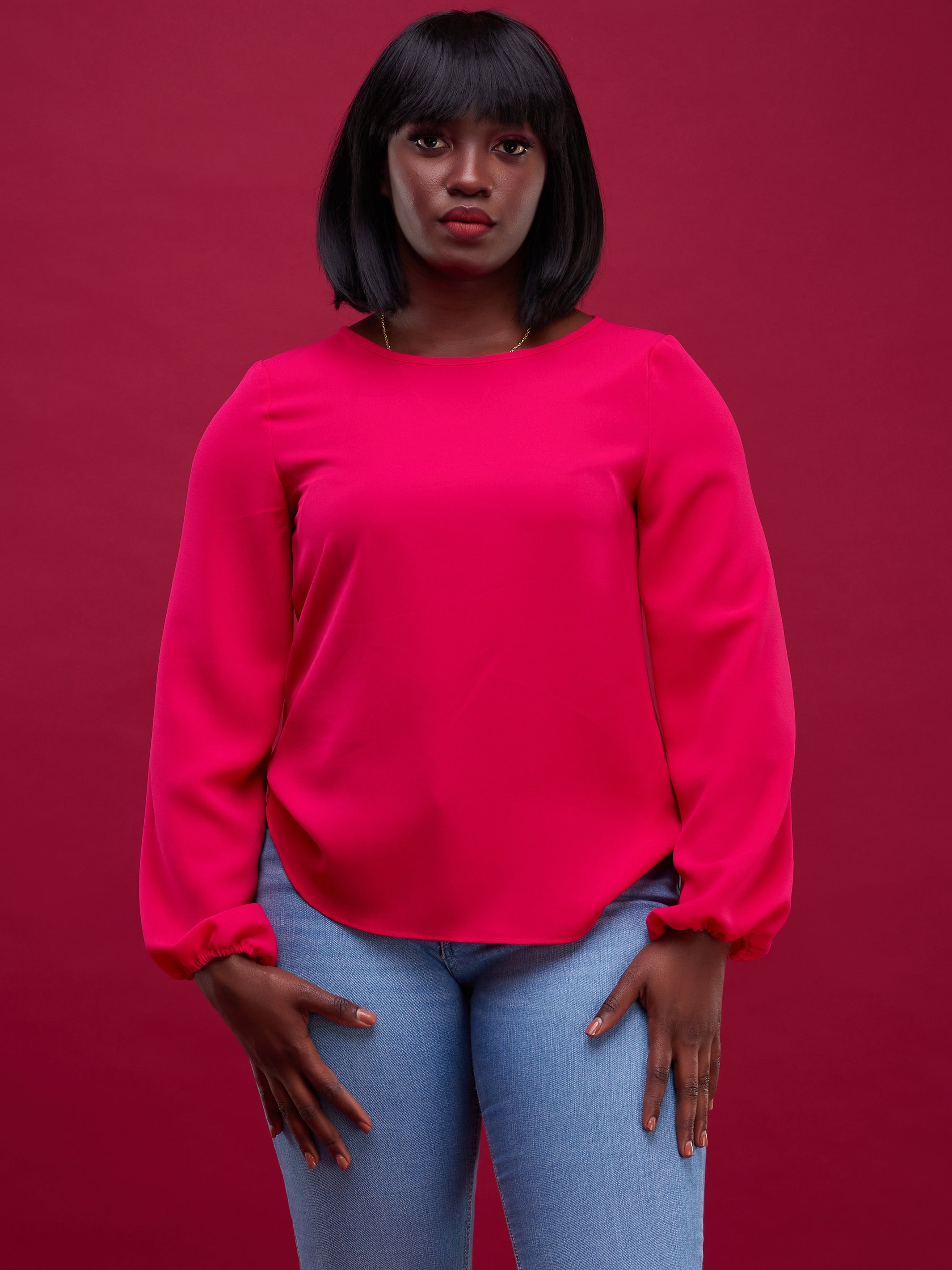 Vivo Basic Long Sleeved Bishop Top - Pink