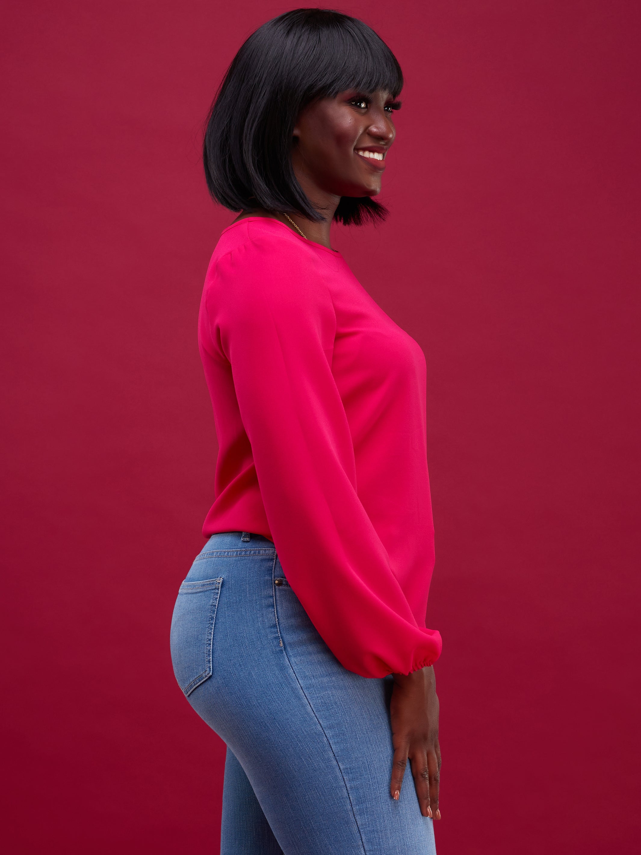 Vivo Basic Long Sleeved Bishop Top - Pink