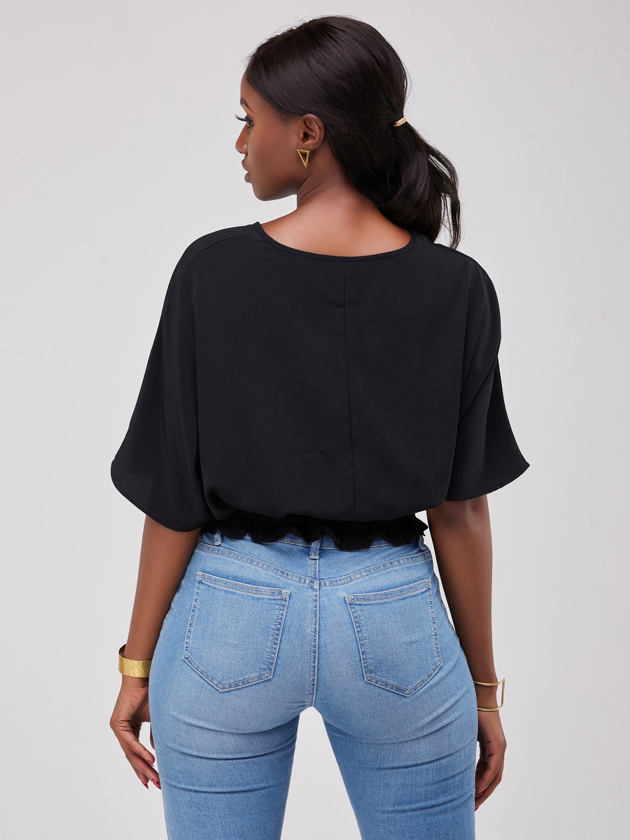 Safari Naima Shirred Waist Chiffon Top - Black