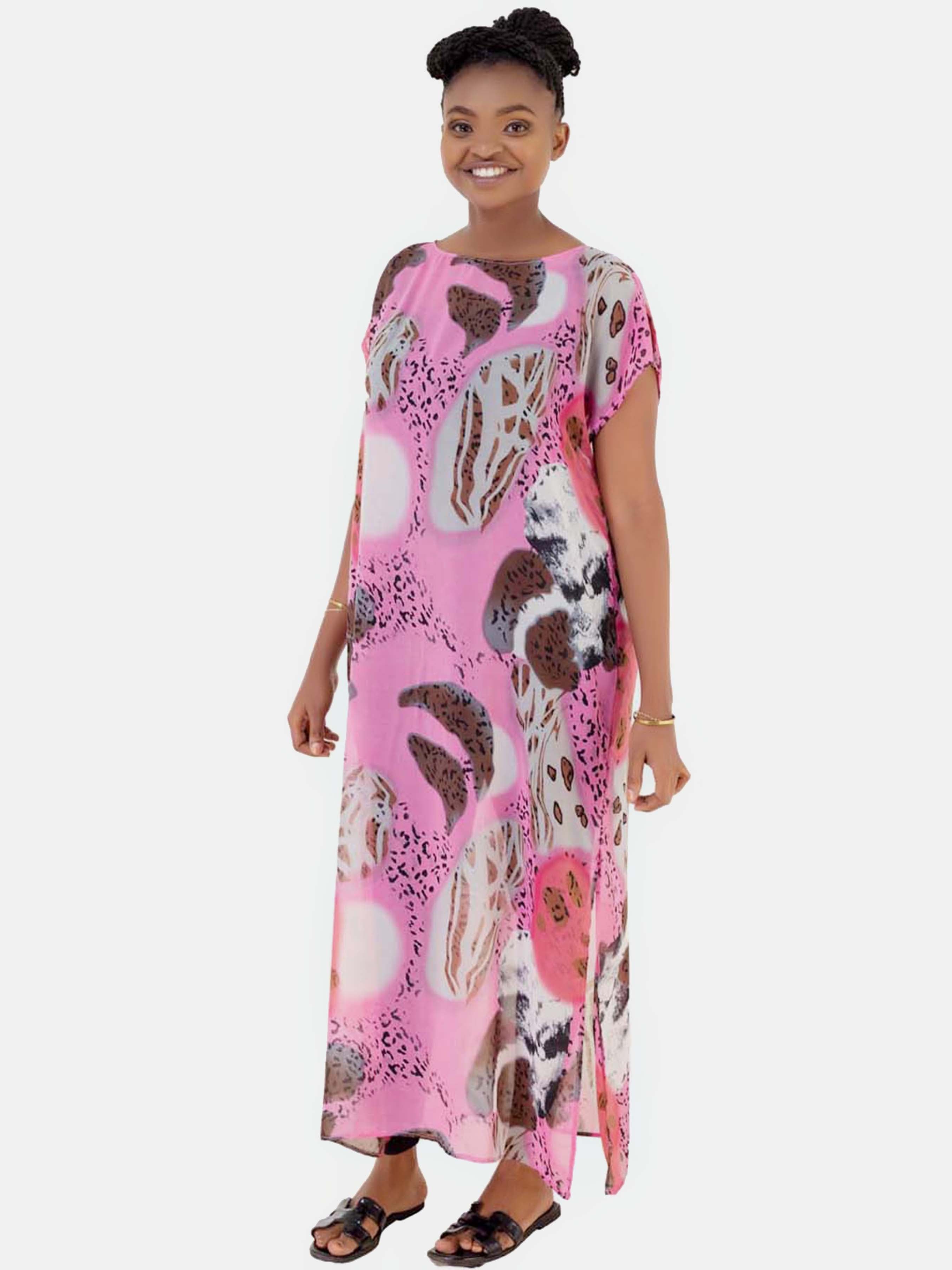 Vivo Oceania Chiffon Kaftan (Special Offer) - Pink / Brown Print