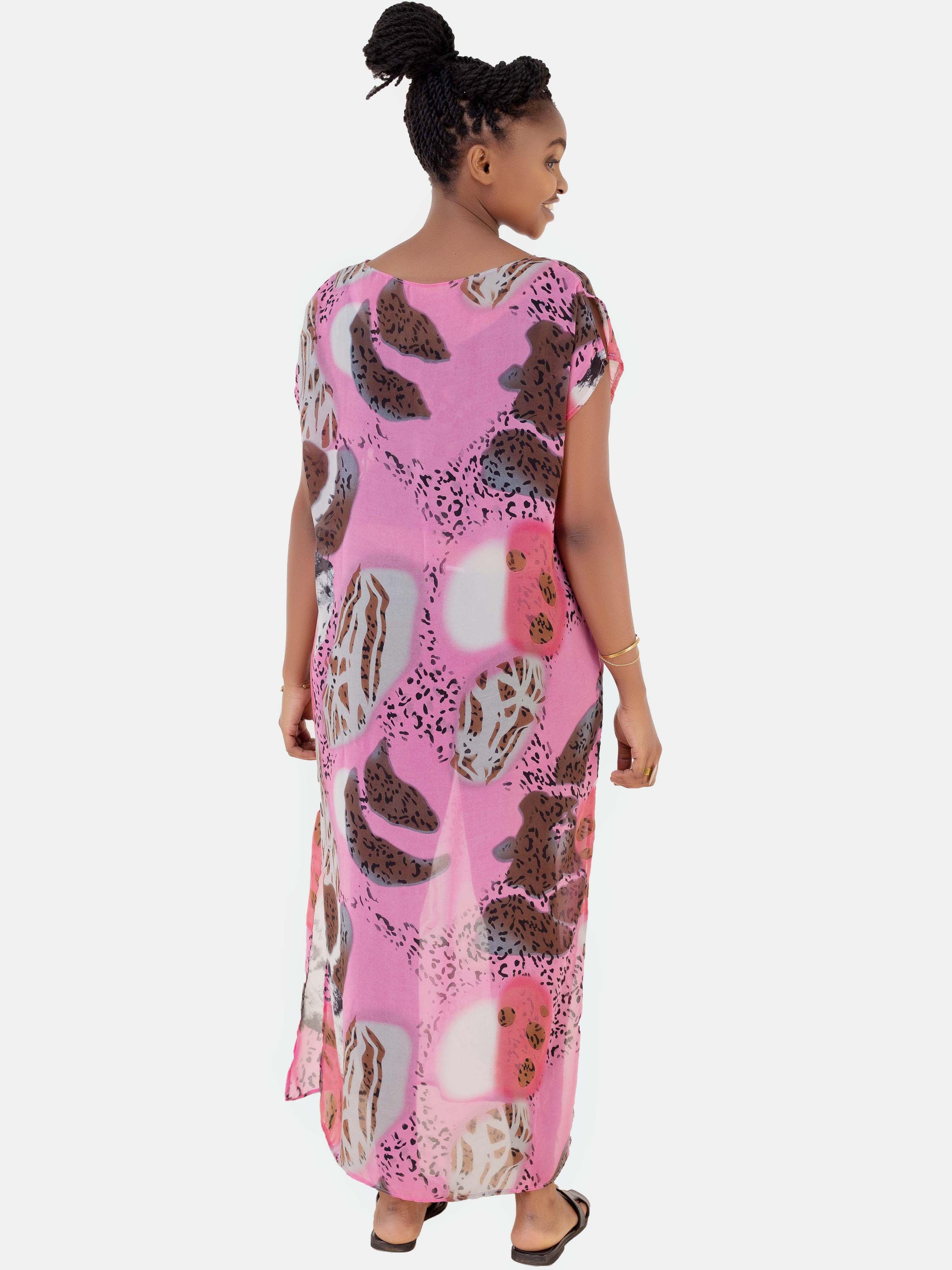 Vivo Oceania Chiffon Kaftan (Special Offer) - Pink / Brown Print