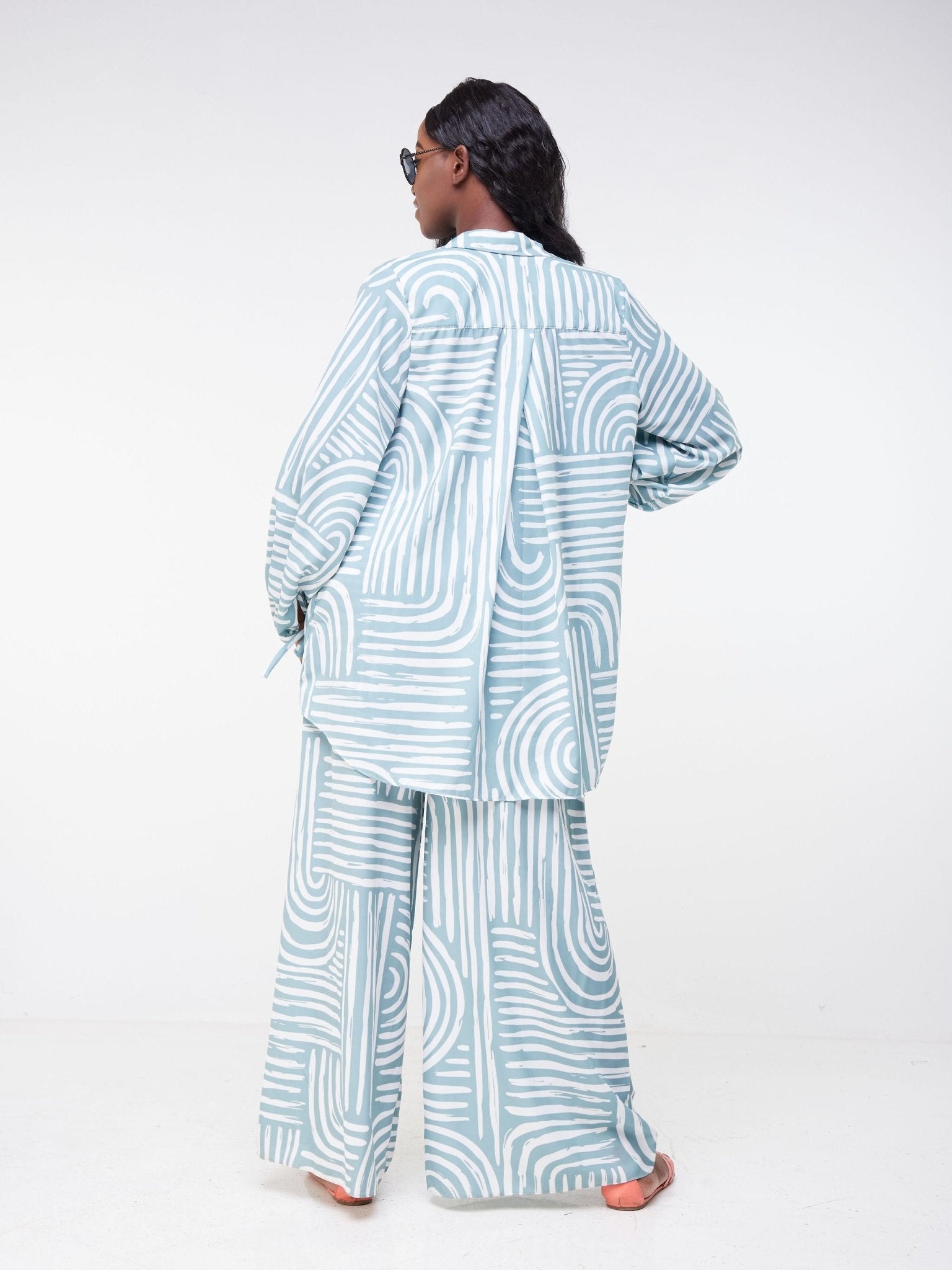 Vivo Malindi Bishop Sleeve Shirt (JK) - Mint Green / White Abstract Print