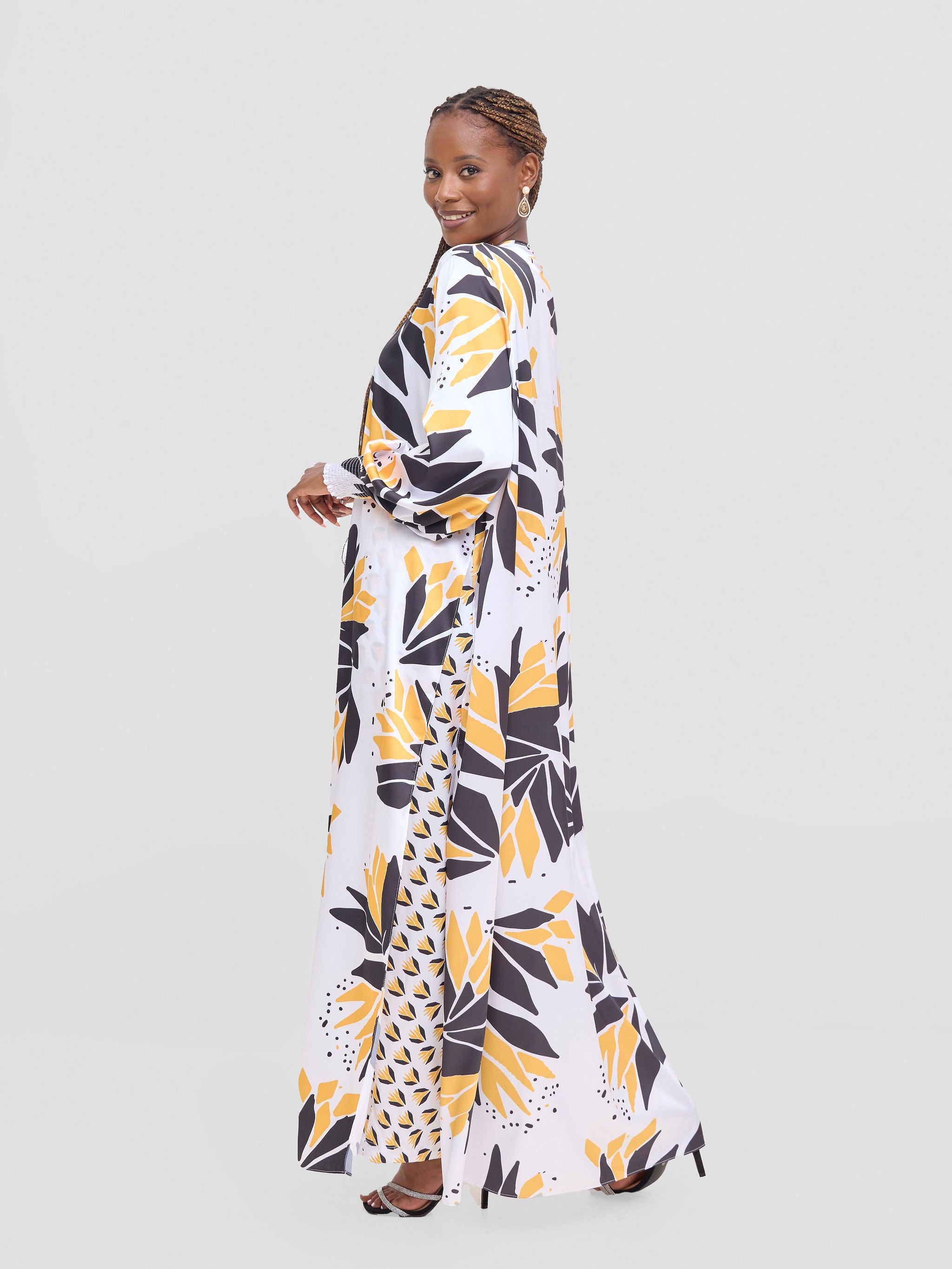 Vivo Ayah Kimono - White / Mustard Tullu Print