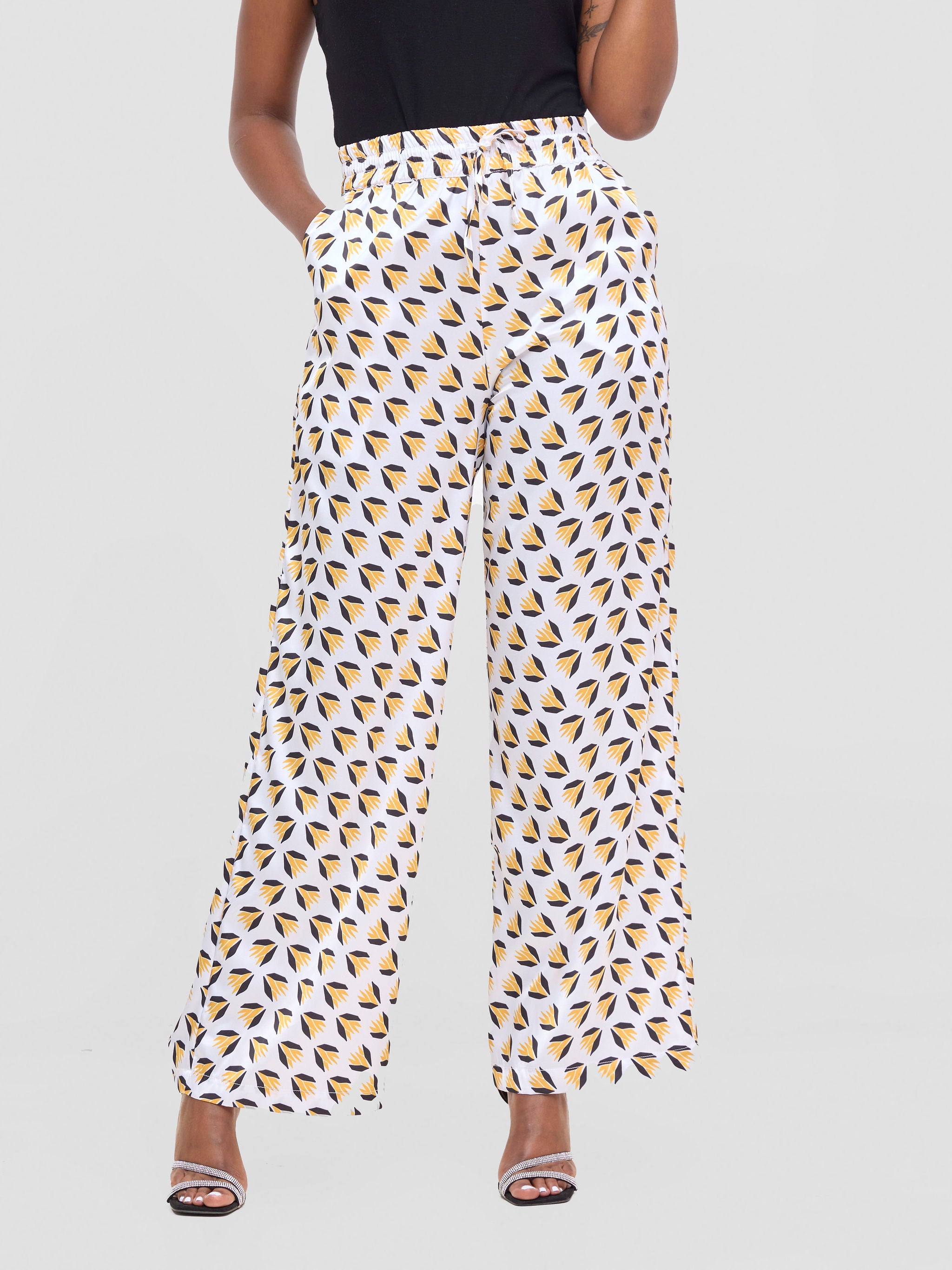 Vivo Ayah Satin Pants - White / Mustard Ullu Print