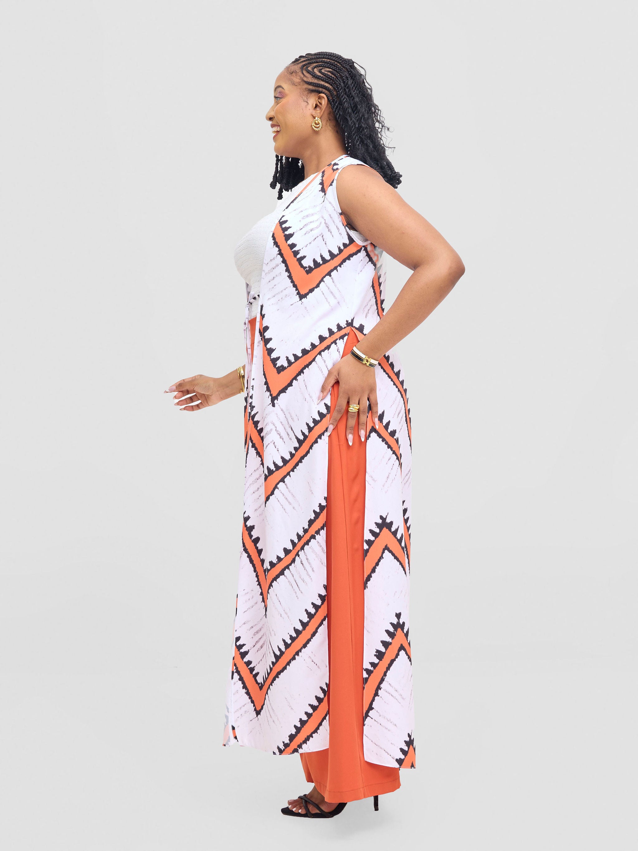 Vivo Isabi Sleeveless Kimono - White / Orange Sabi Print