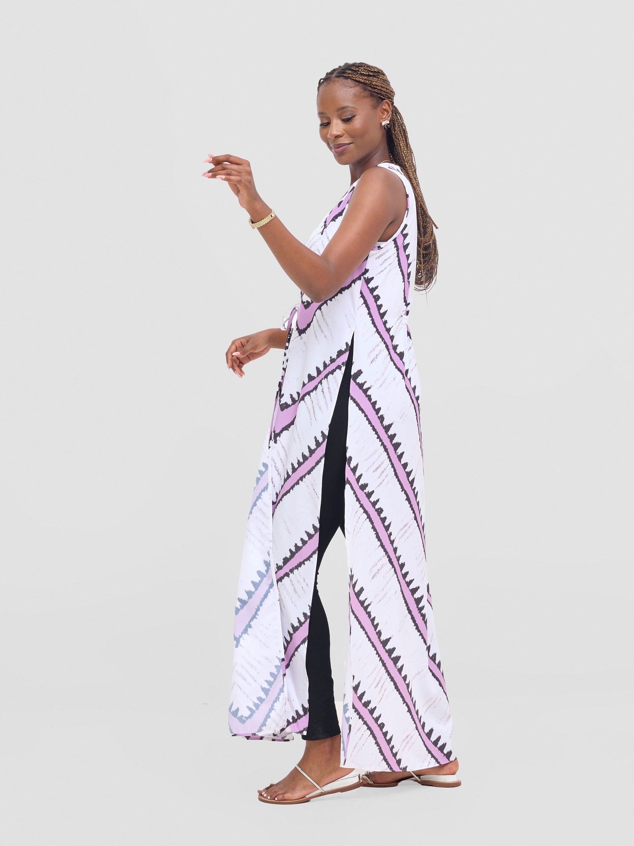 Vivo Isabi Sleeveless Kimono - White / Lilac Sabi Print