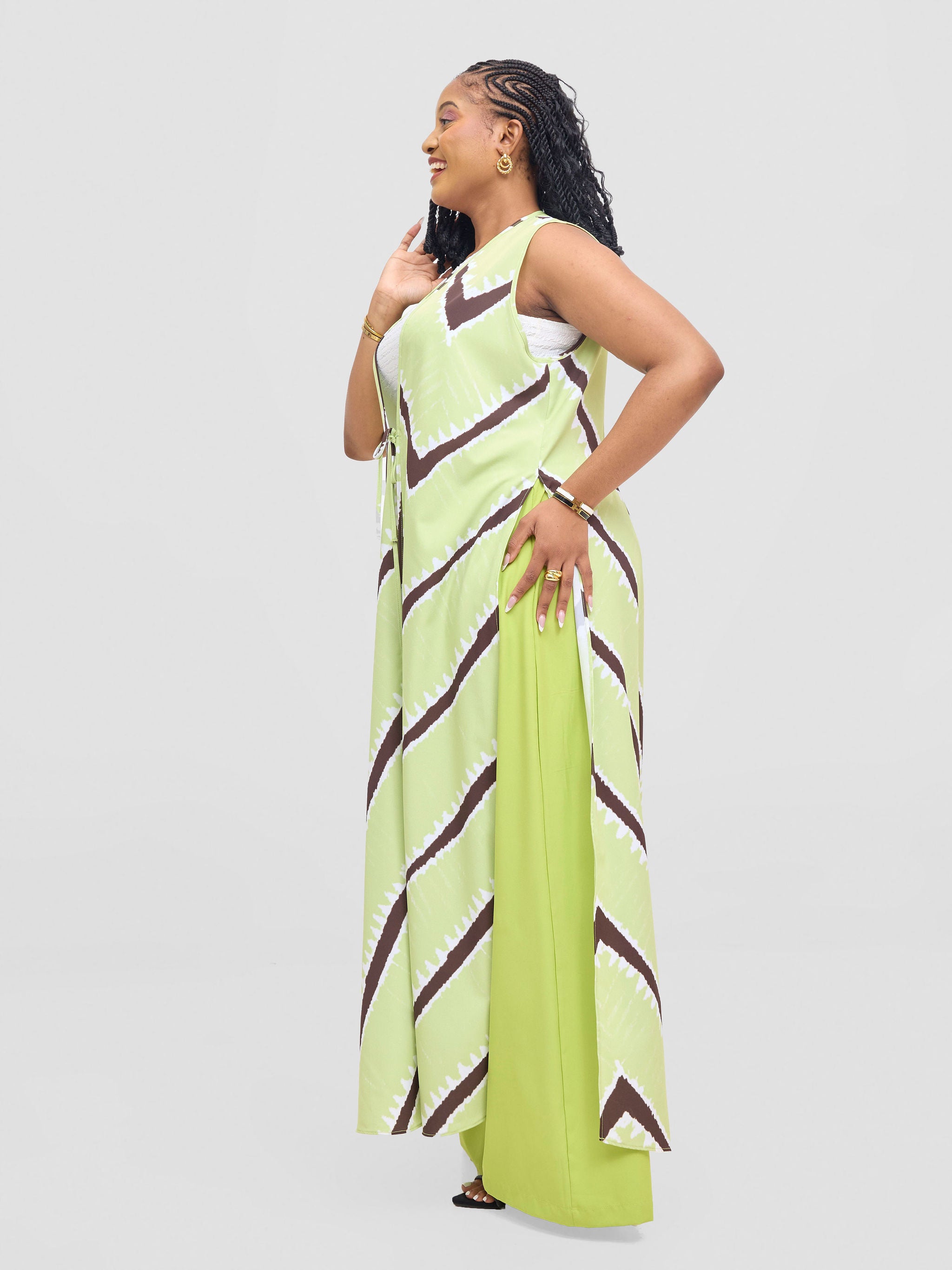 Vivo Isabi Sleeveless Kimono - Lime / White Sabi Print