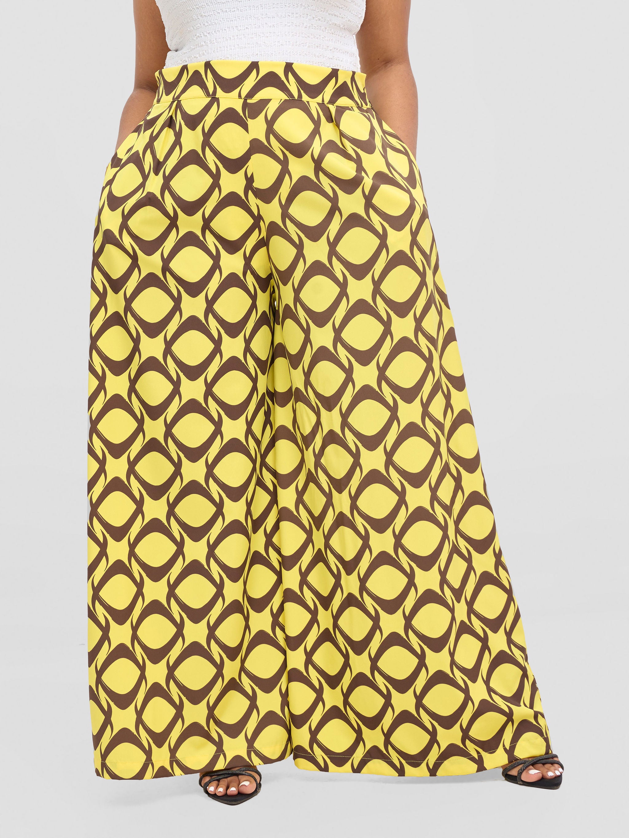 Vivo Basic Crepe Pants - Yellow / Chocolate Tiki Print