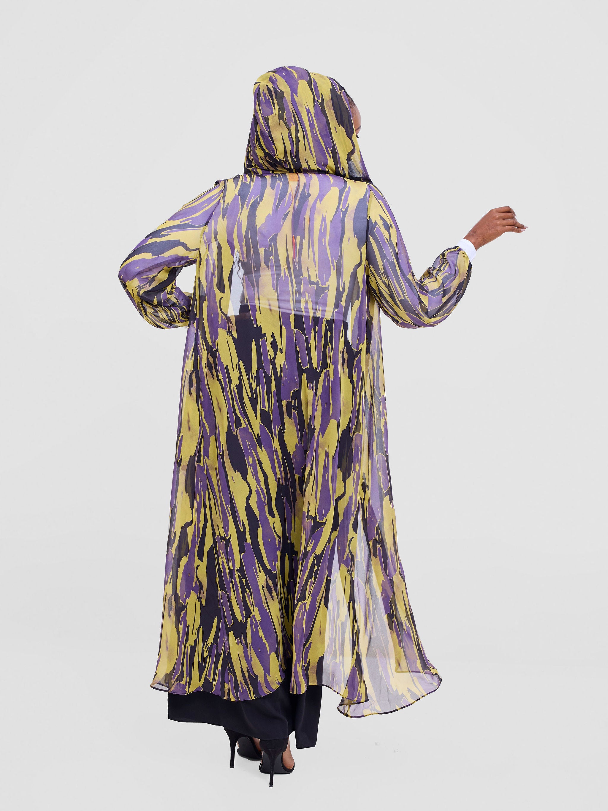Vivo Basic Hooded Kimono - Mustard / Purple Print