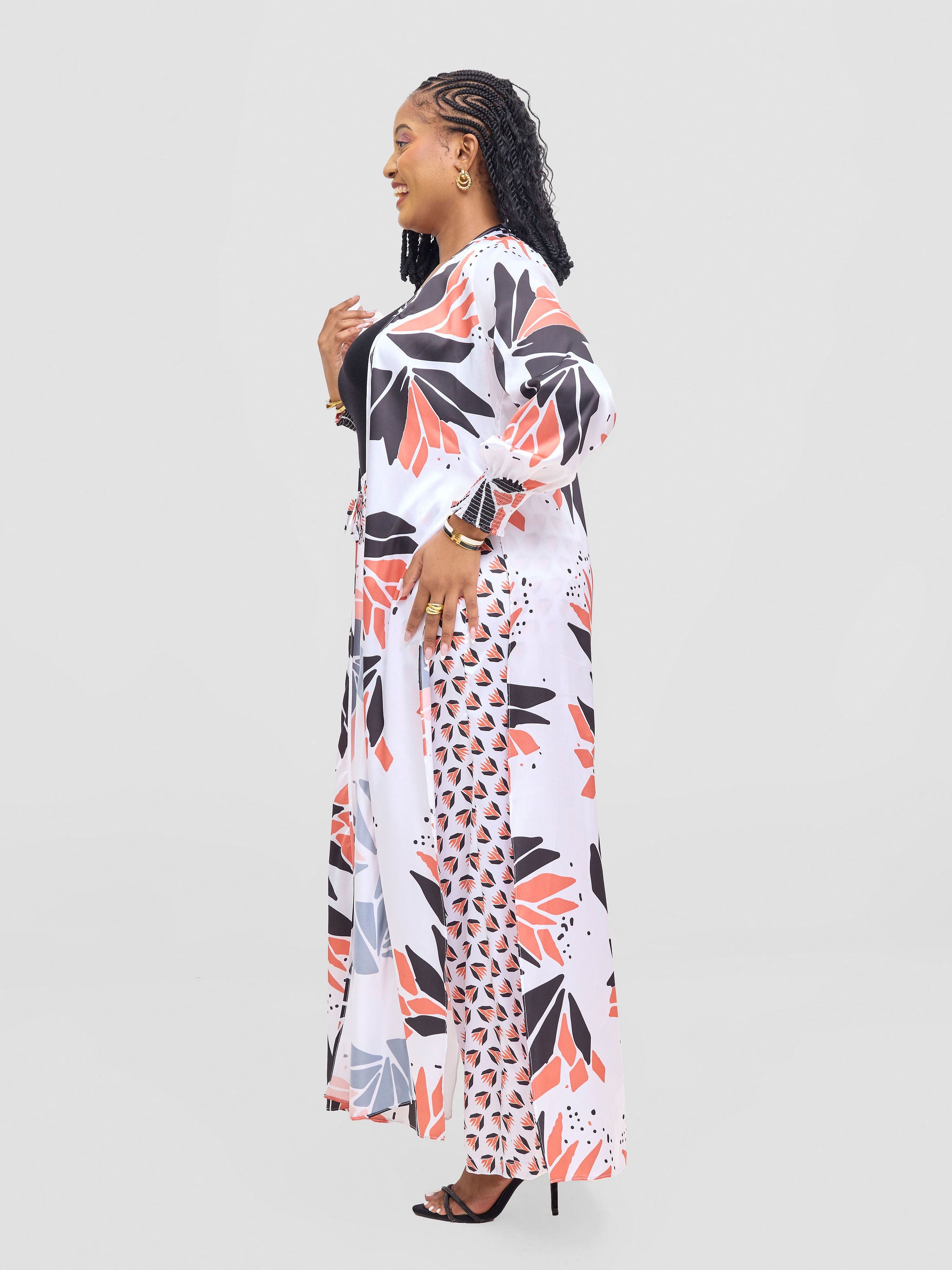Vivo Ayah Kimono - White / Orange Tullu Print