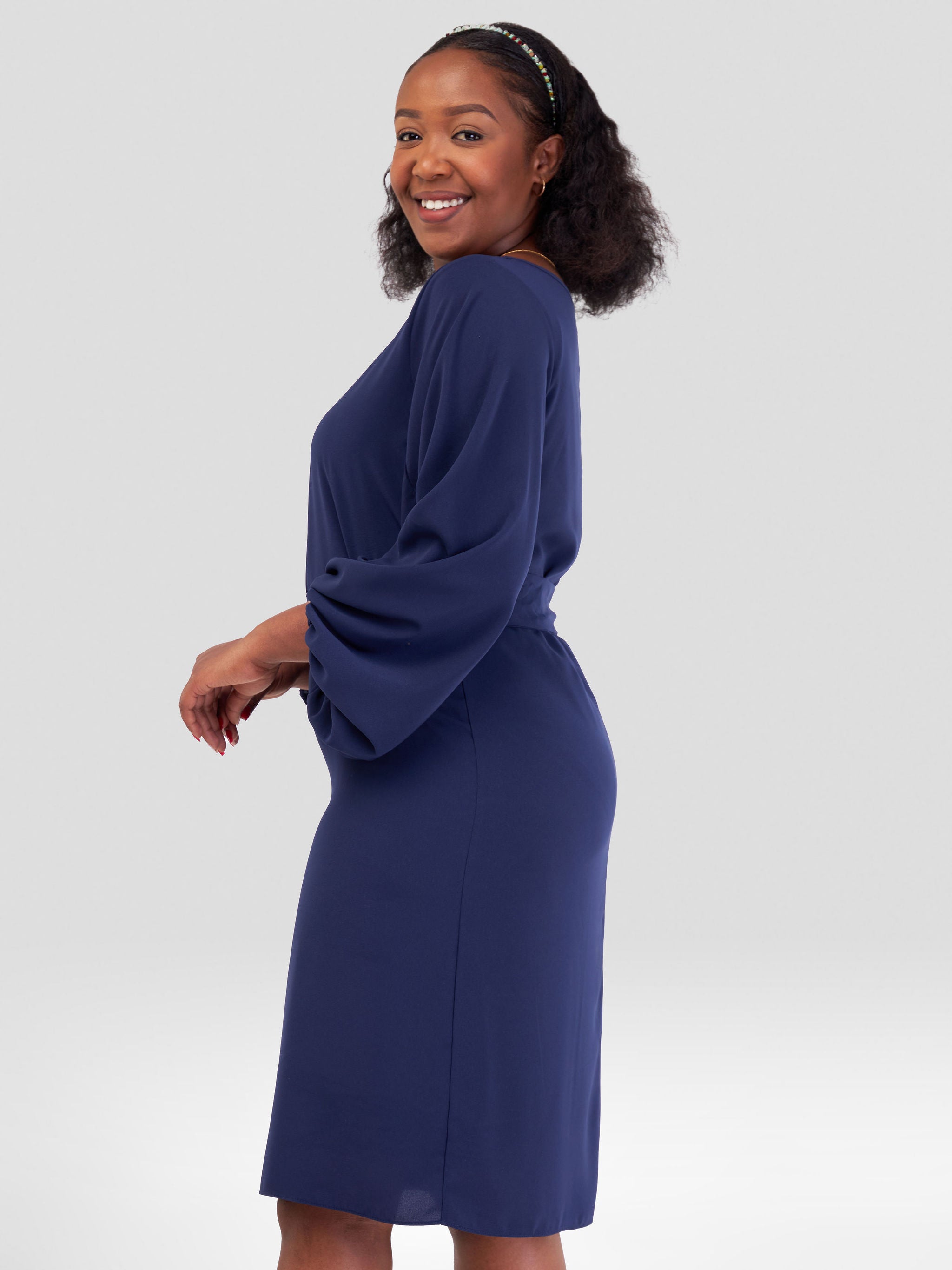 Vivo Zaria Cowl Sleeve Shift Dress - Navy Blue