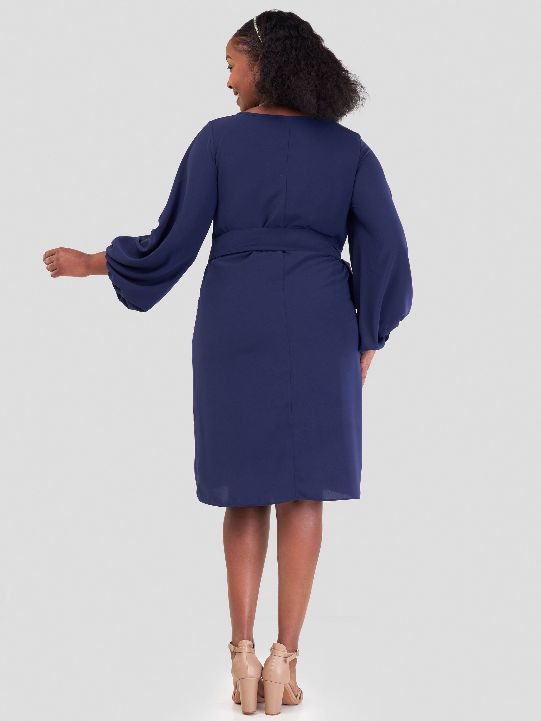 Vivo Zaria Cowl Sleeve Shift Dress - Navy Blue