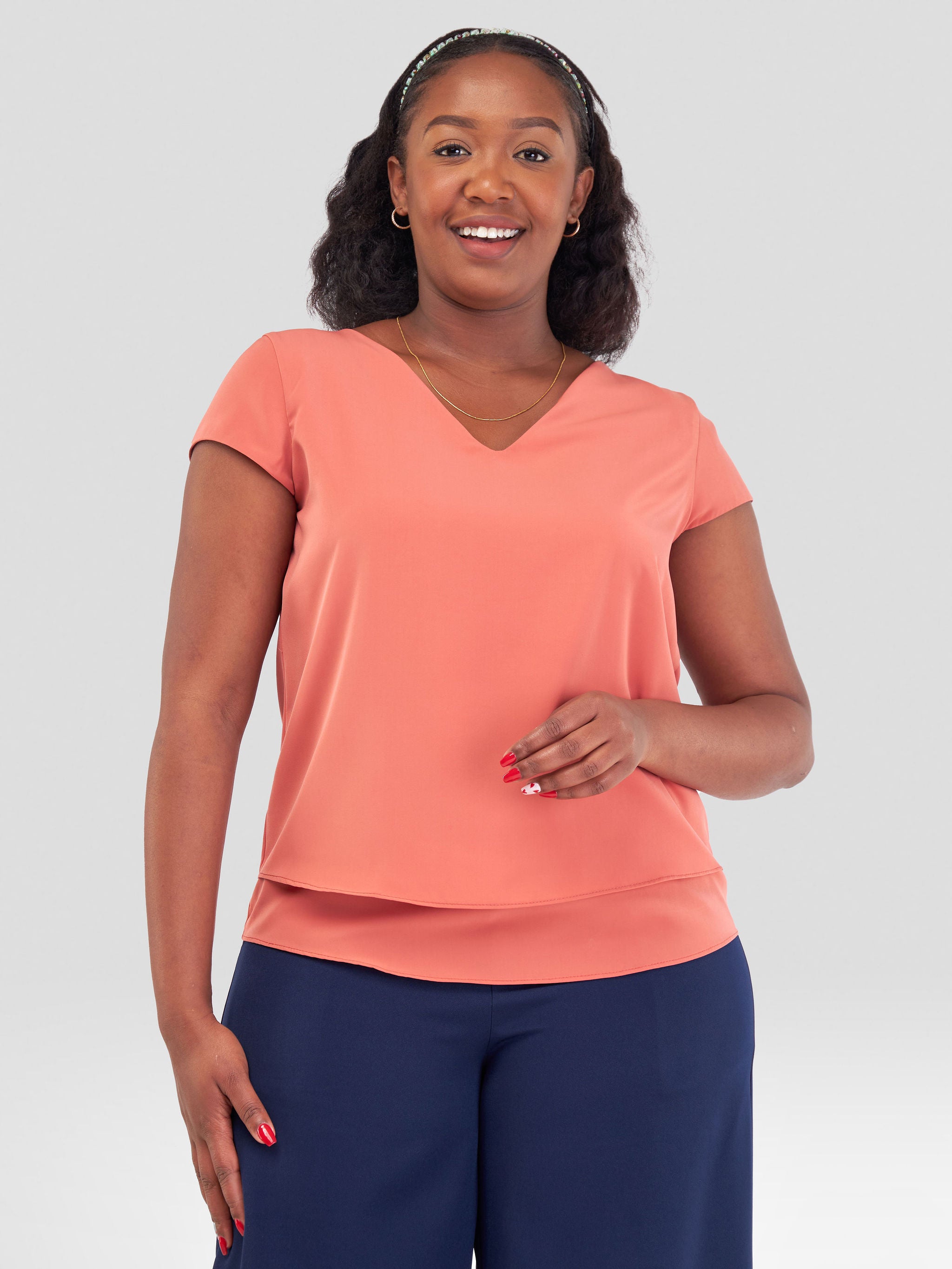 Vivo Zaria Cap Sleeve Double Layered Top - Coral