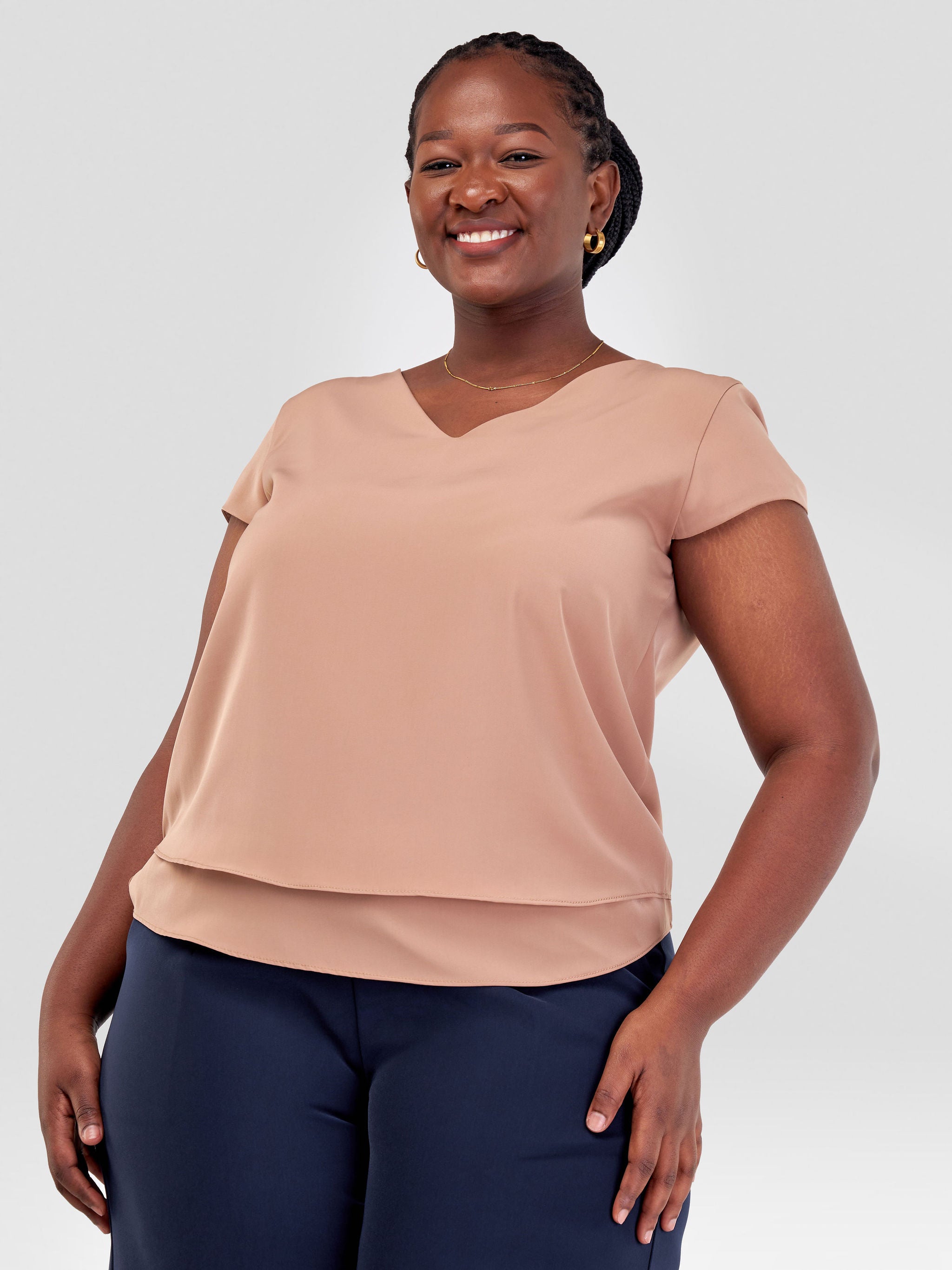 Vivo Zaria Cap Sleeve Double Layered Top - Taupe