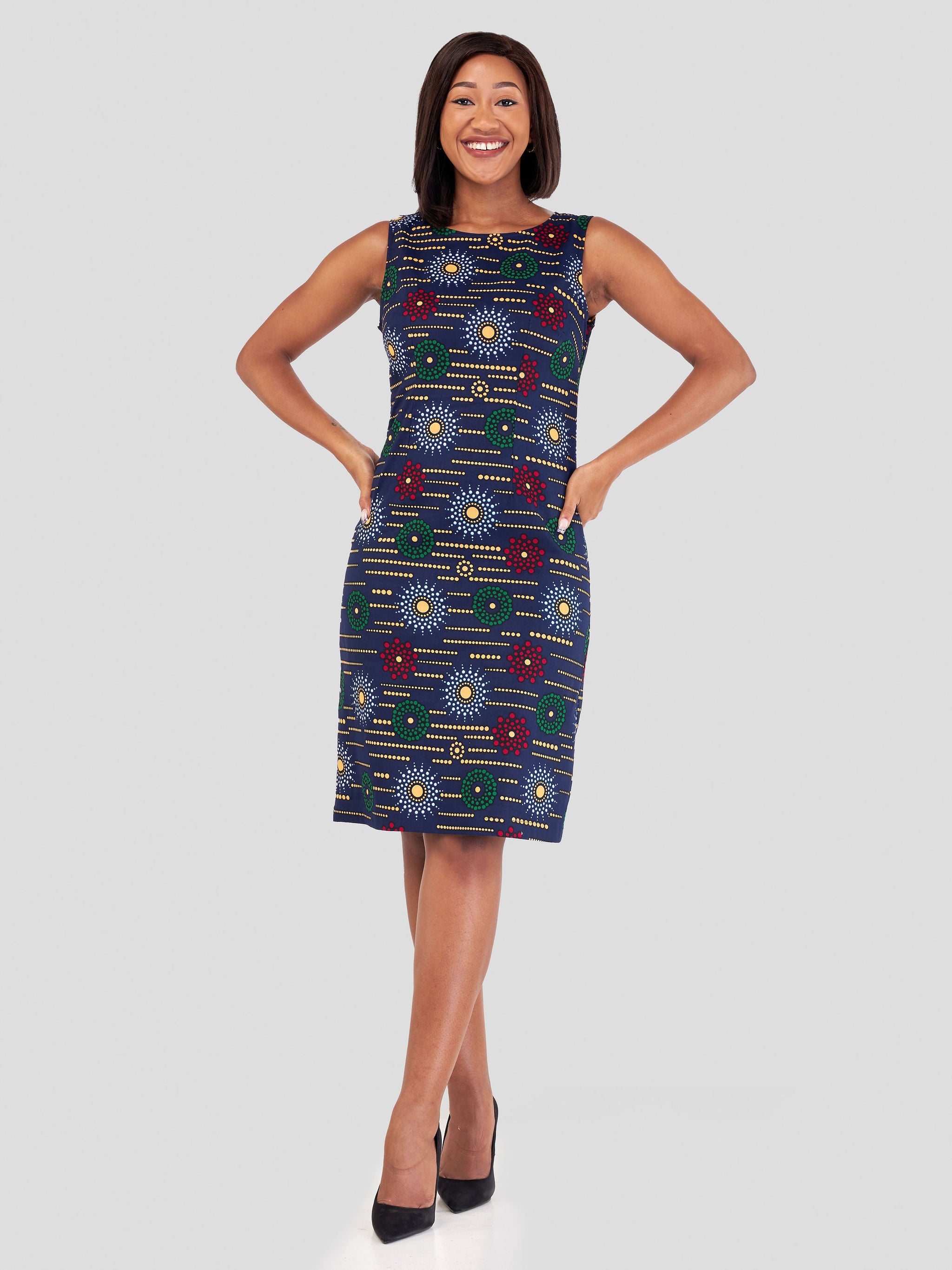 Vivo Zaria Sleeveless Kitenge Sheath Dress - Mvua