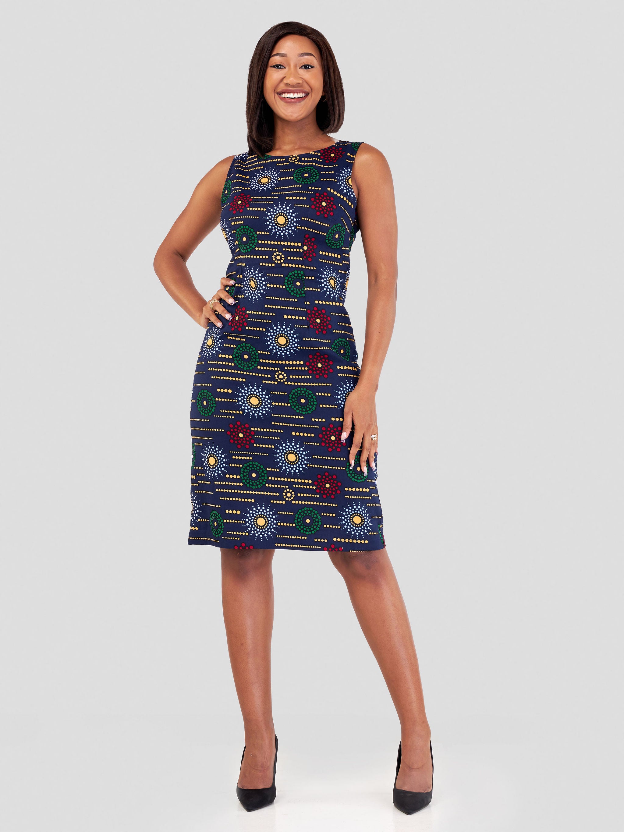 Vivo Zaria Sleeveless Kitenge Sheath Dress - Mvua