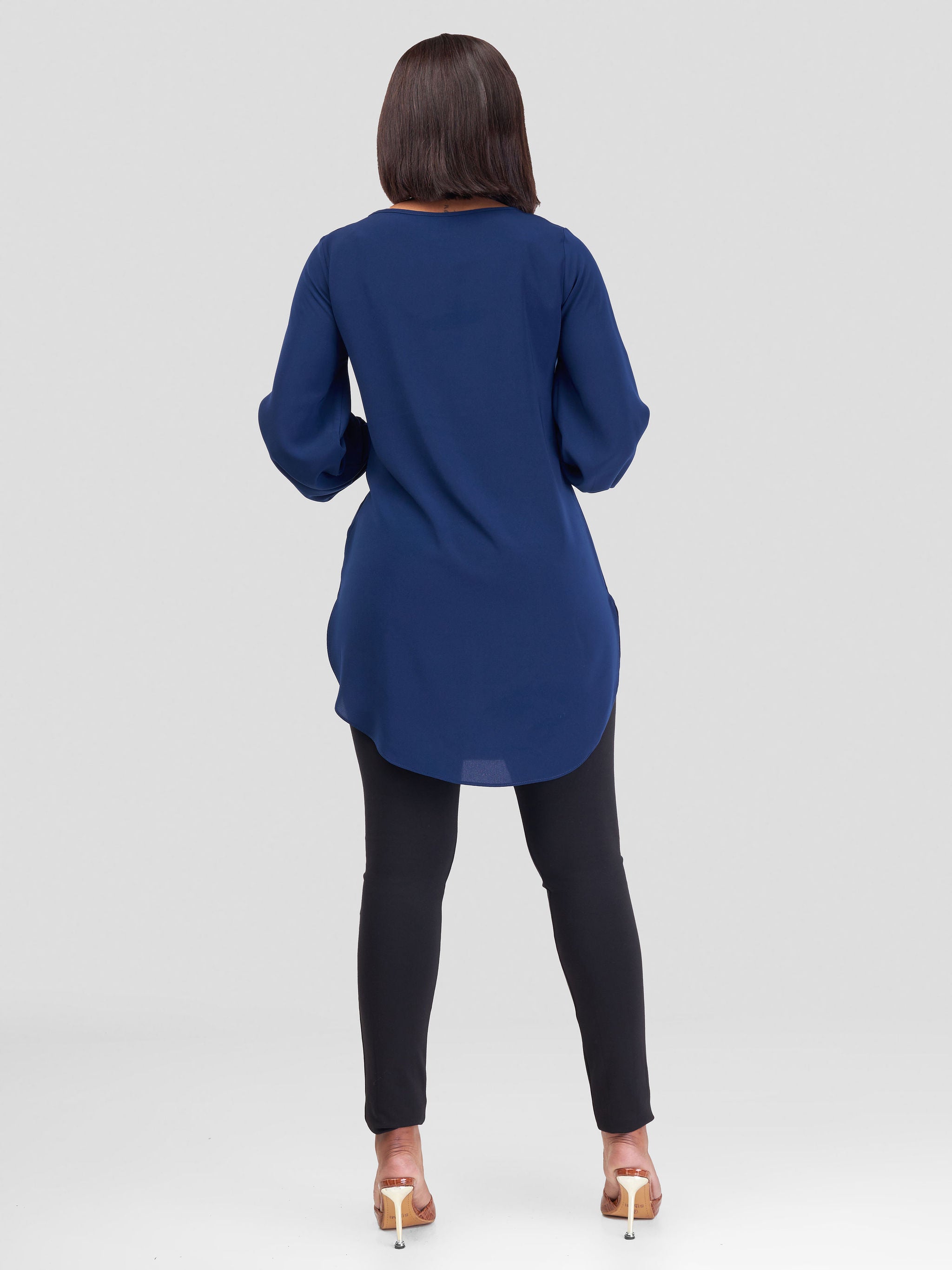 Vivo Basic Shirred Sleeve Dress Top - Navy Blue