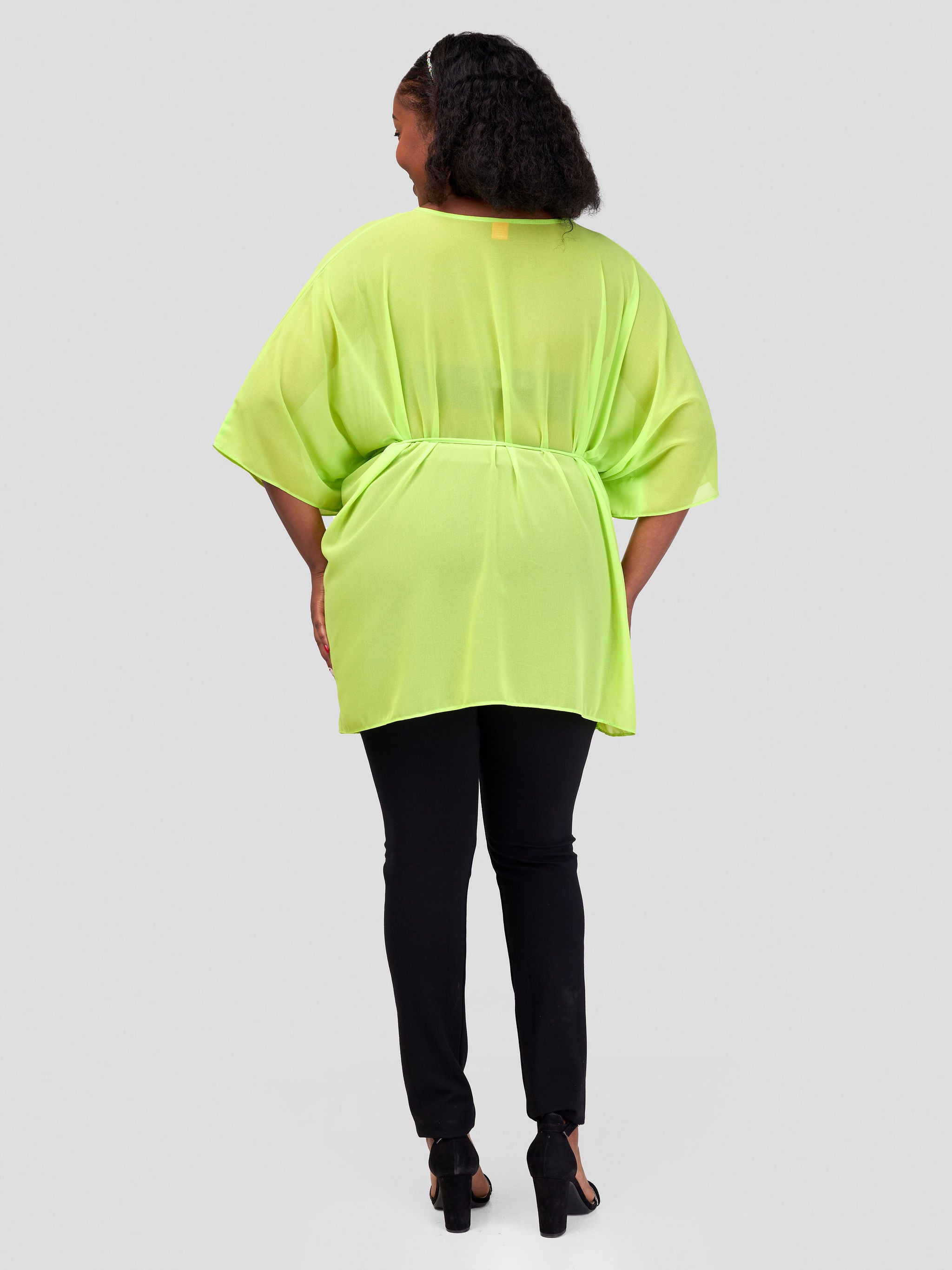 Vivo Basic Chiffon Tie Kaftan Top - Lime Green