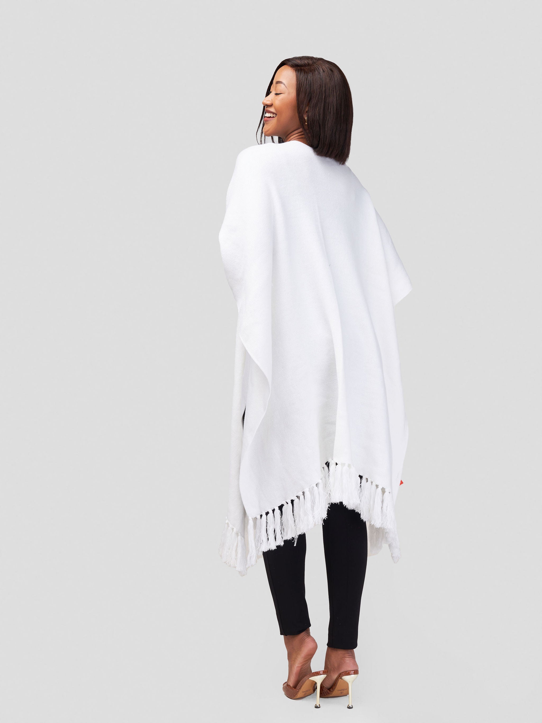 Vivo Basic Double Layered Wrap Poncho - White