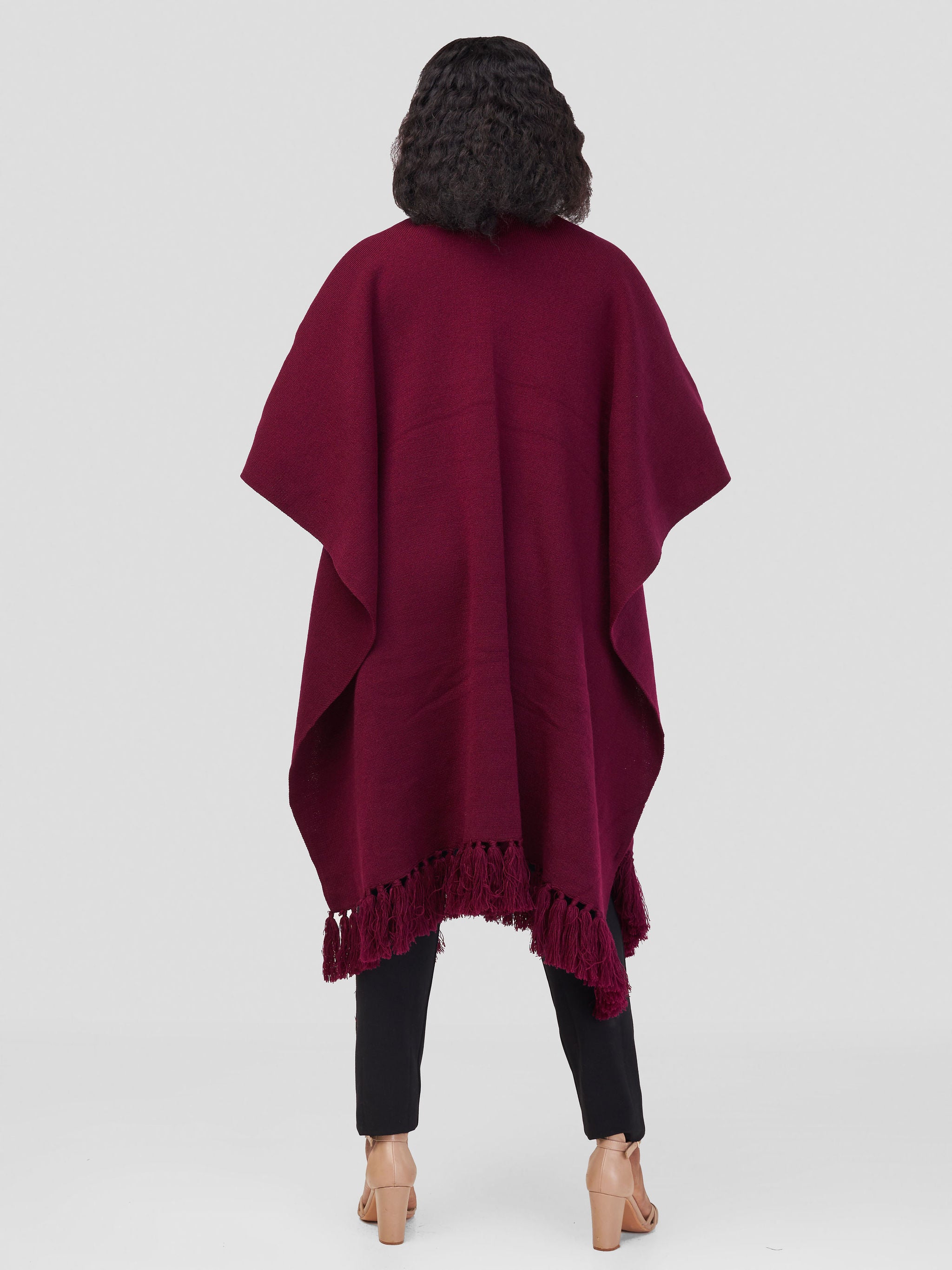 Vivo Basic Double Layered Wrap Poncho - Burgundy