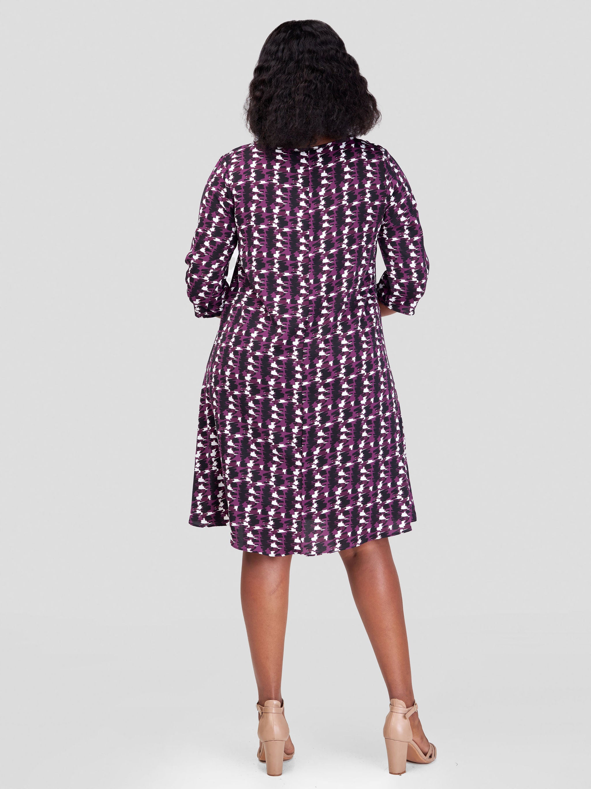 Vivo Ayo Tent Dress - Purple / Black Houndstooth Print