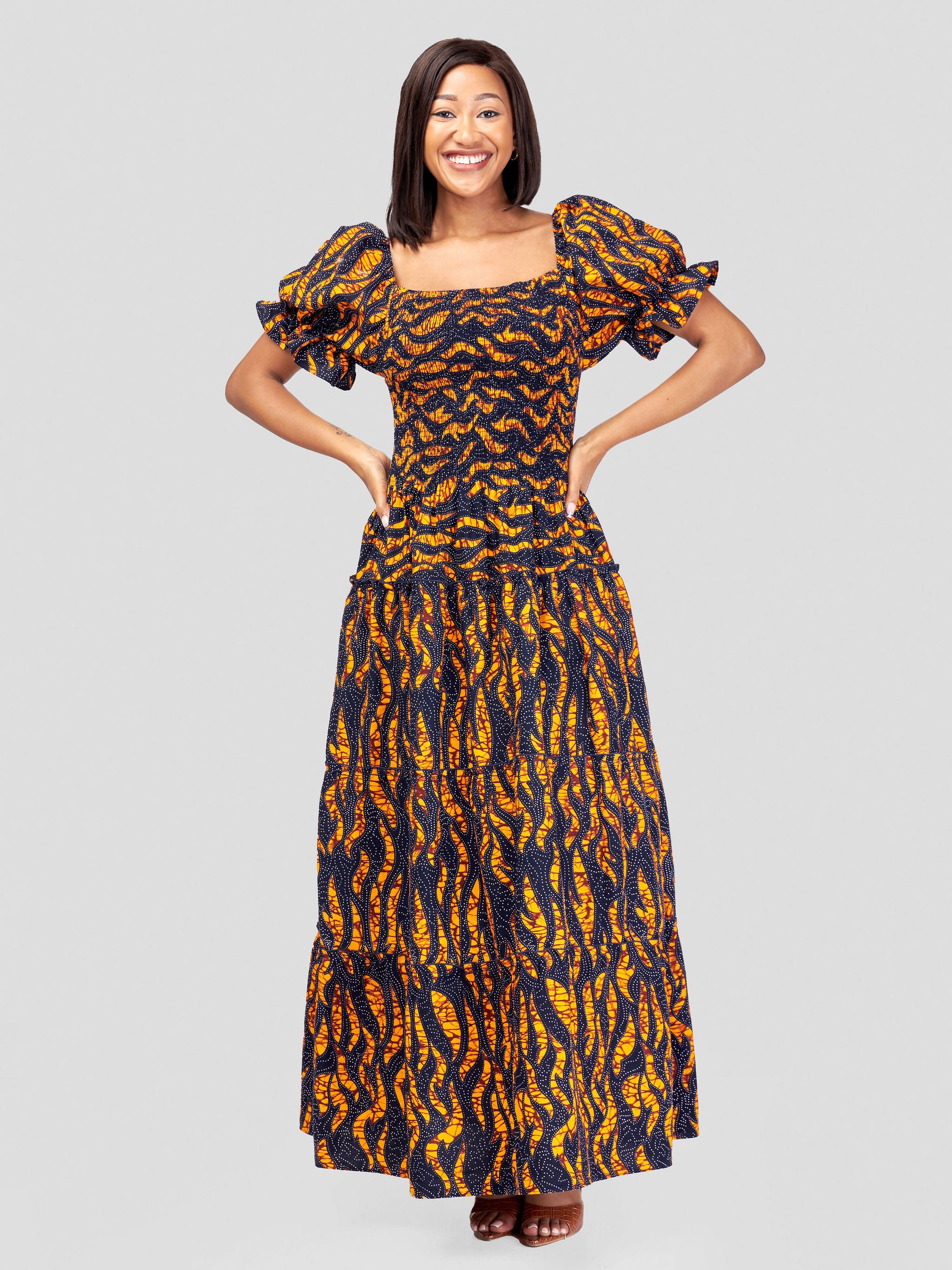 Safari Nimali Bustier Maxi Dress - Mustard / Black Ankara Print