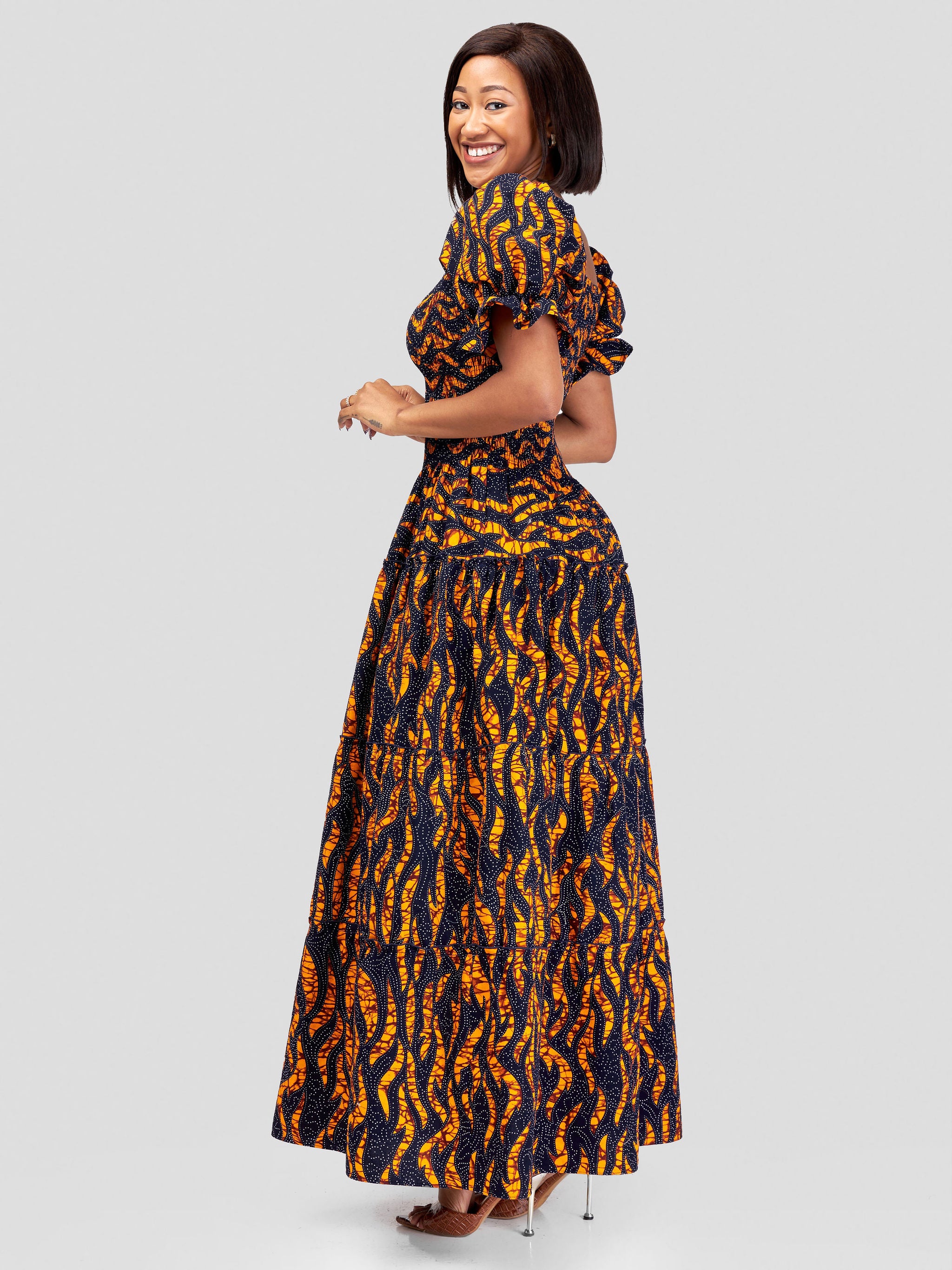 Safari Nimali Bustier Maxi Dress - Mustard / Black Ankara Print