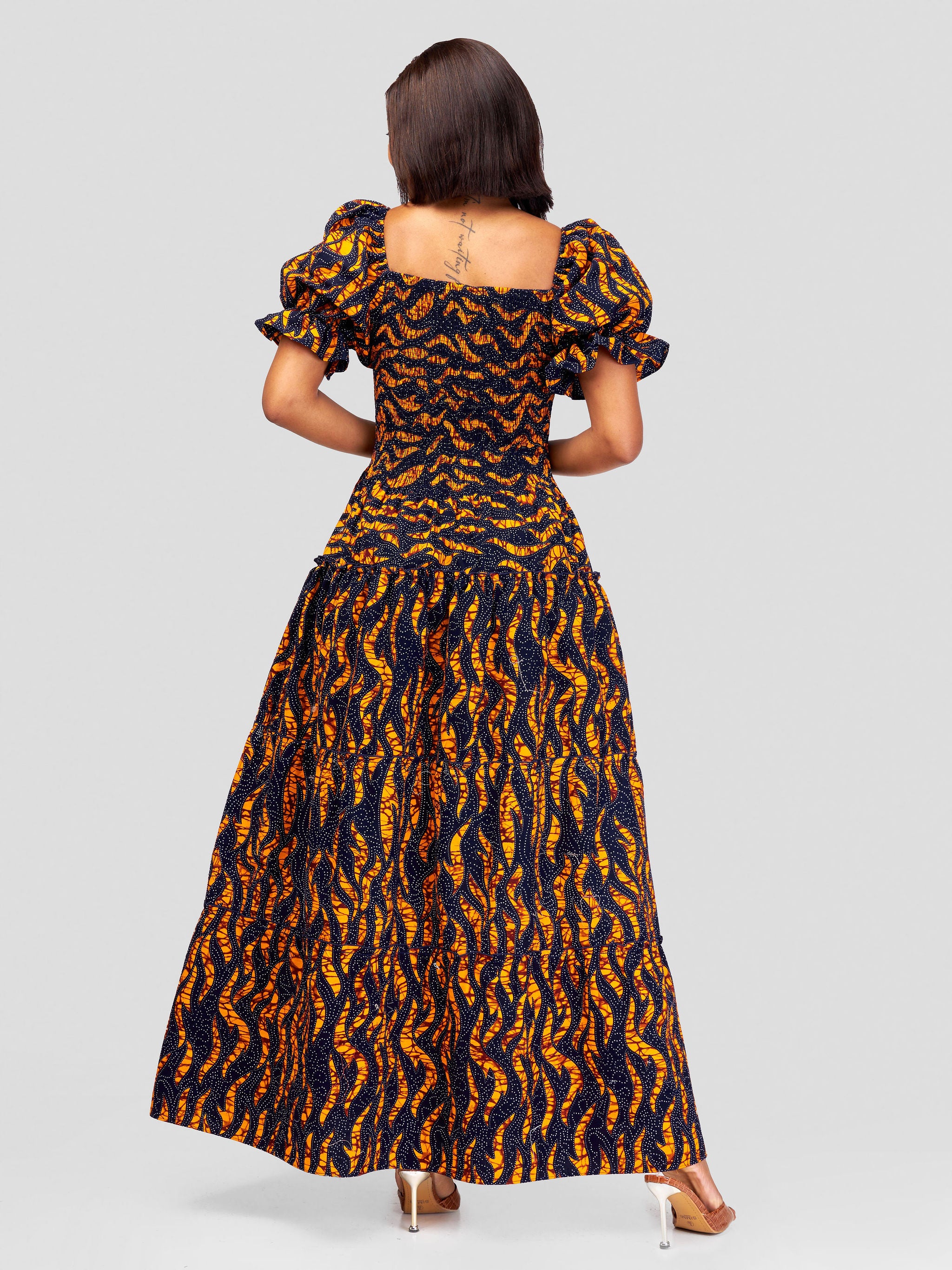 Safari Nimali Bustier Maxi Dress - Mustard / Black Ankara Print