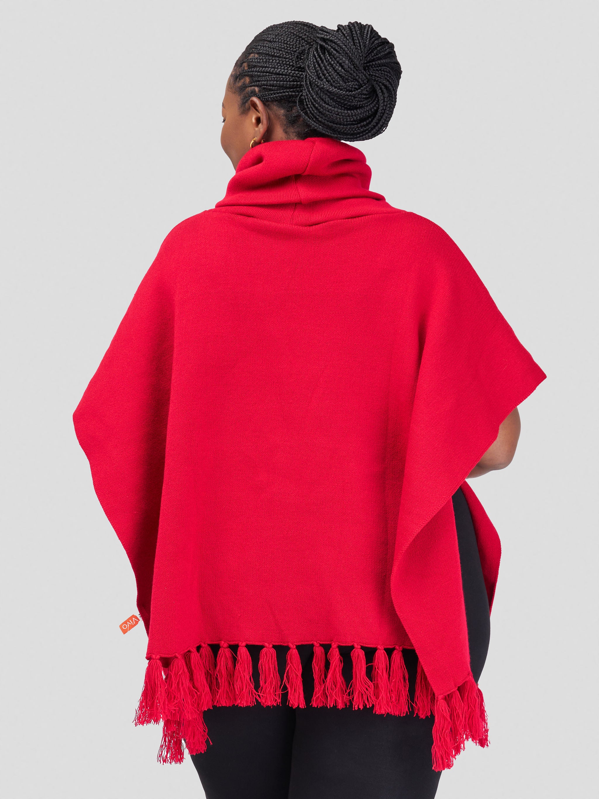 Vivo Turtleneck Knit Fringe Poncho - Dark Red