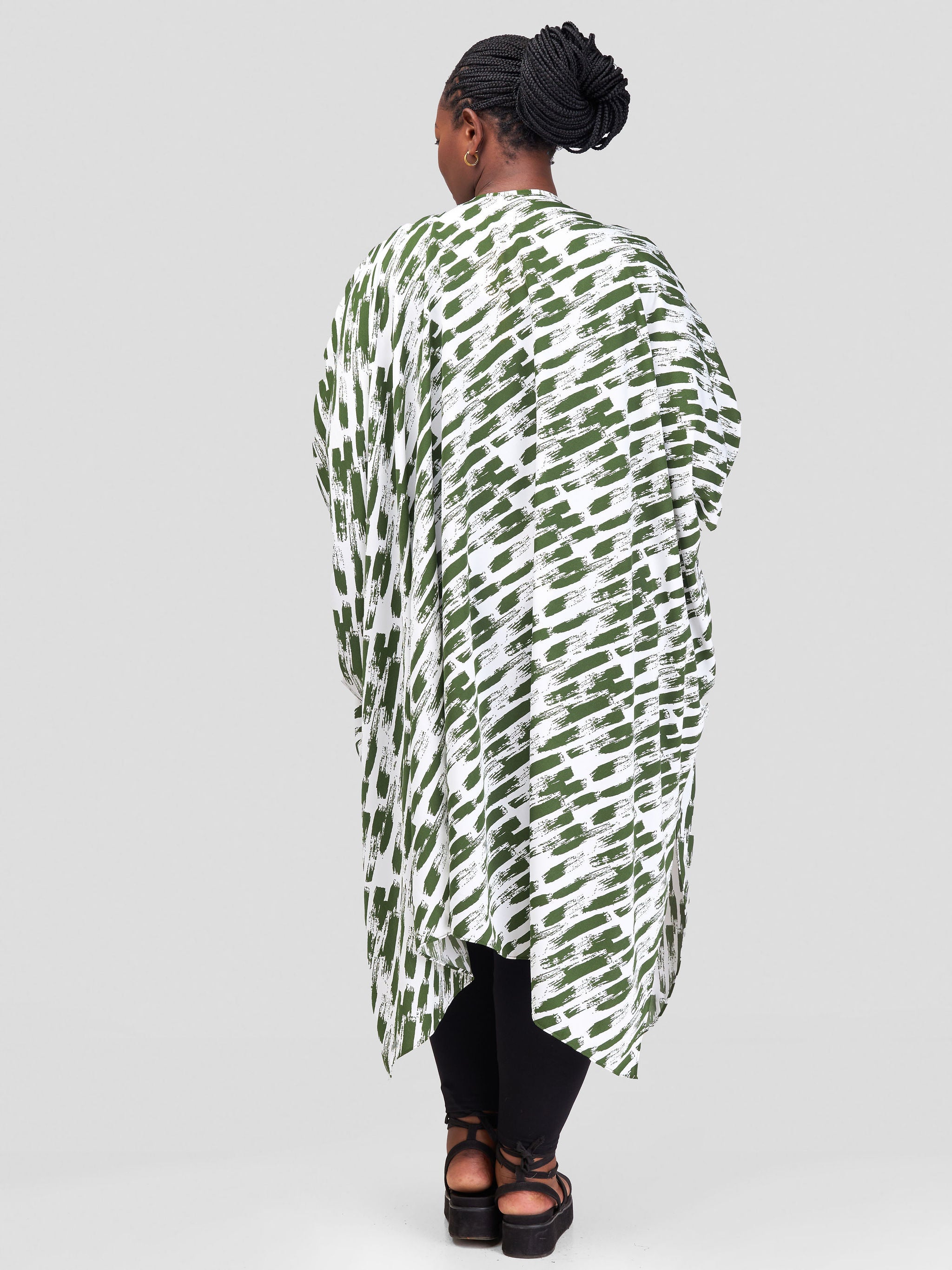 Vivo Asika Handkerchief Drape Kimono - White / Dark Green Abstract Print