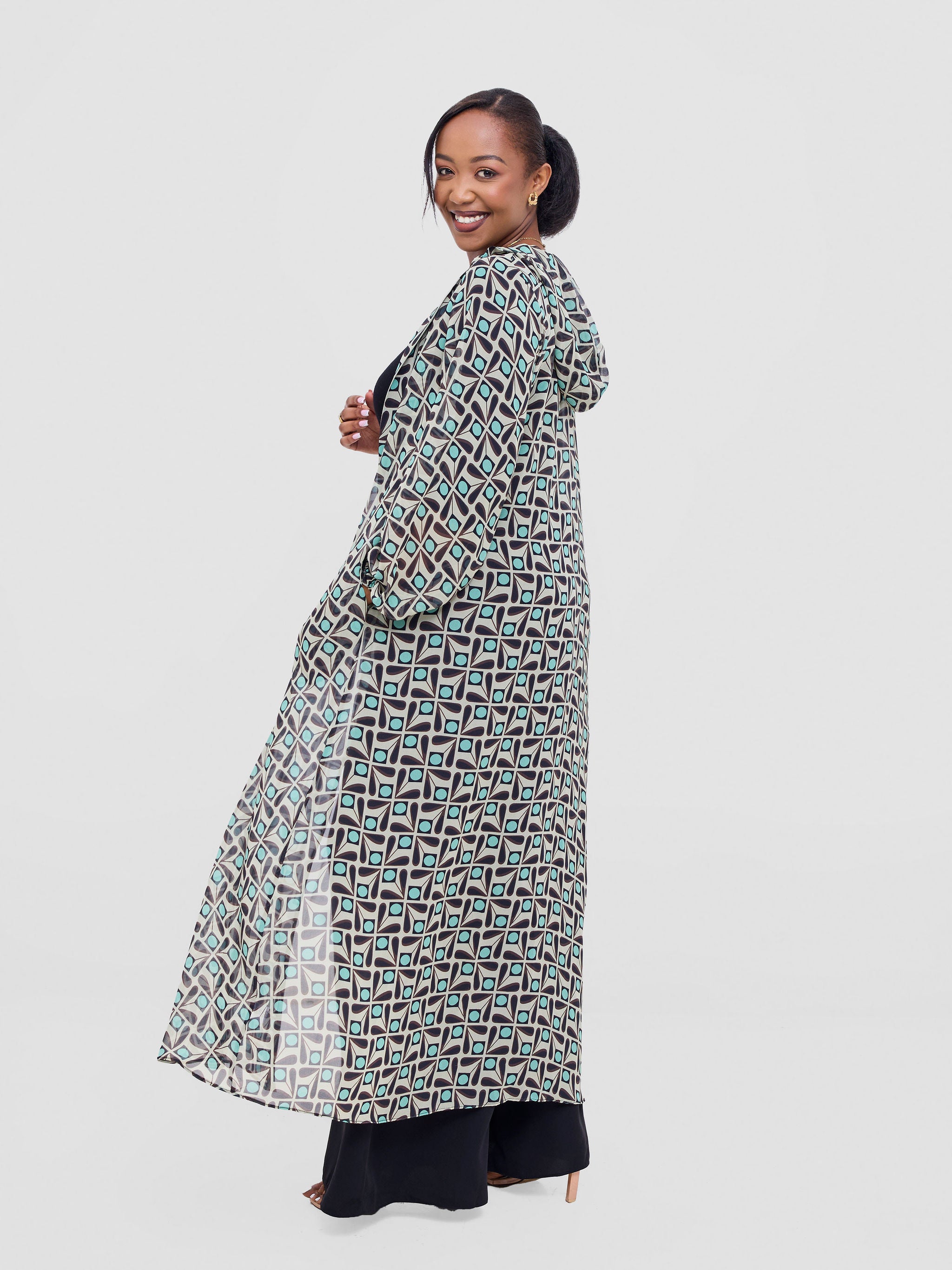 Vivo Basic Hooded Kimono - Black / Mint Print