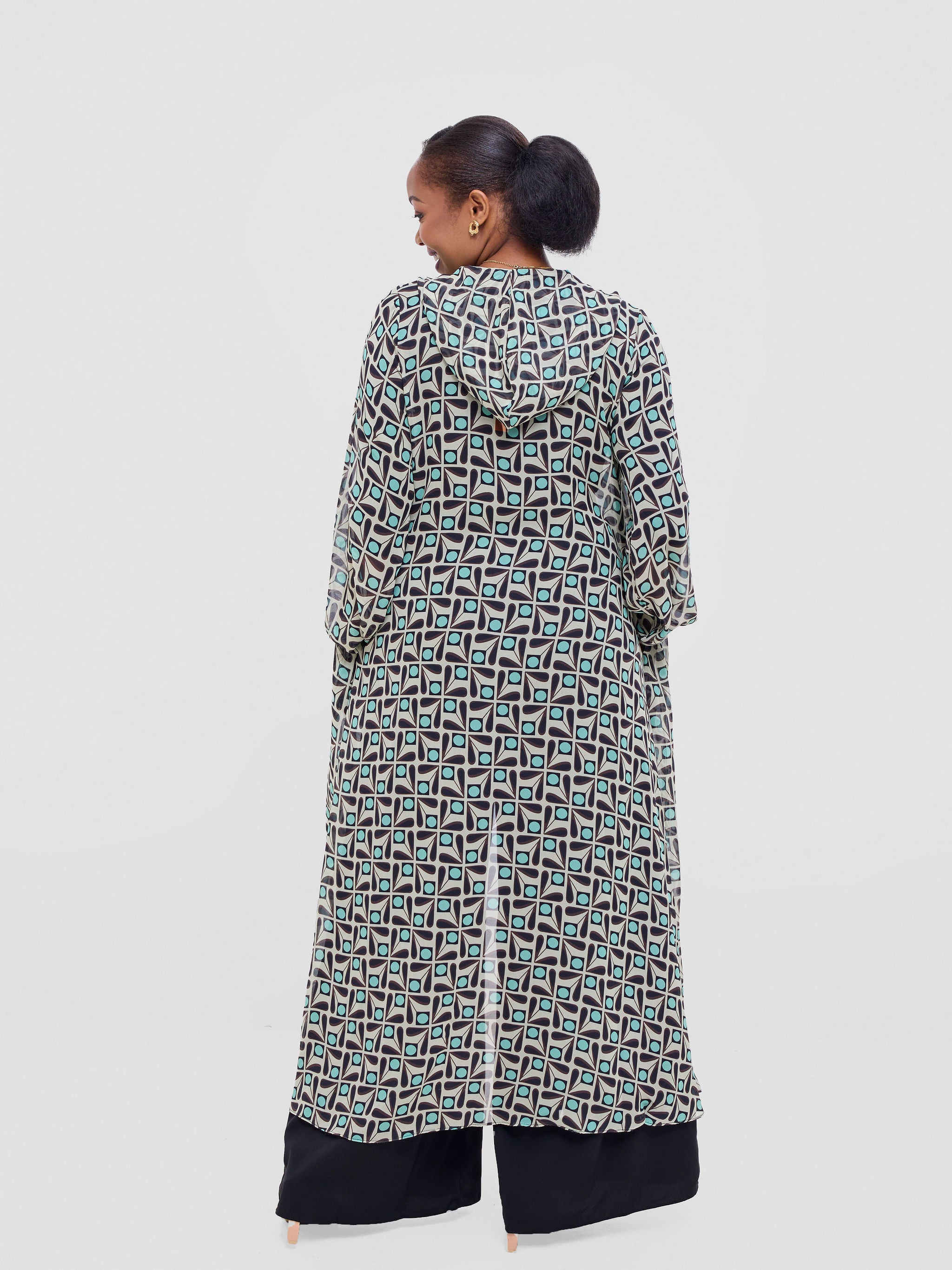 Vivo Basic Hooded Kimono - Black / Mint Print