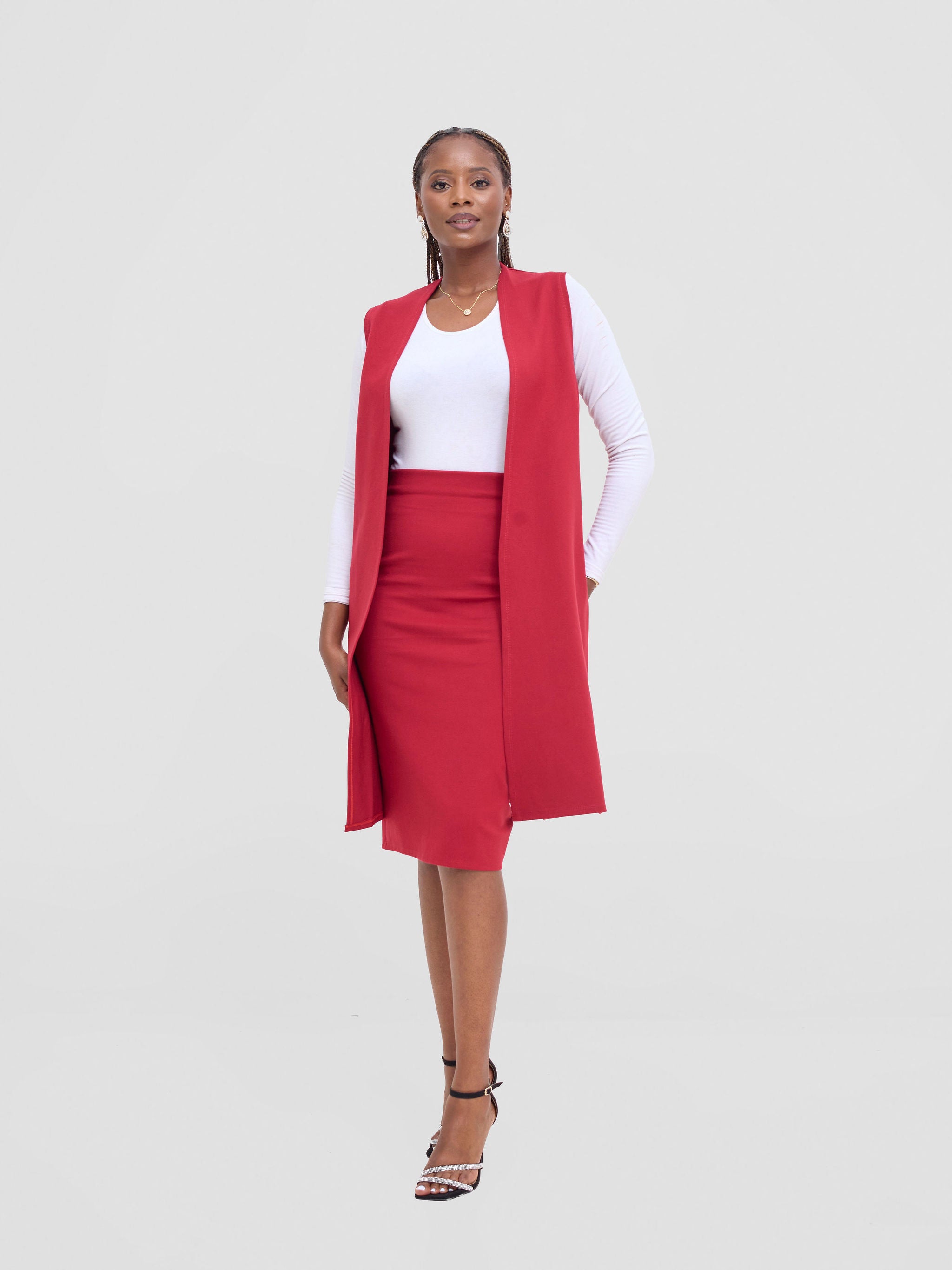 Vivo Waridi Sleeveless Overcoat - Wine Red