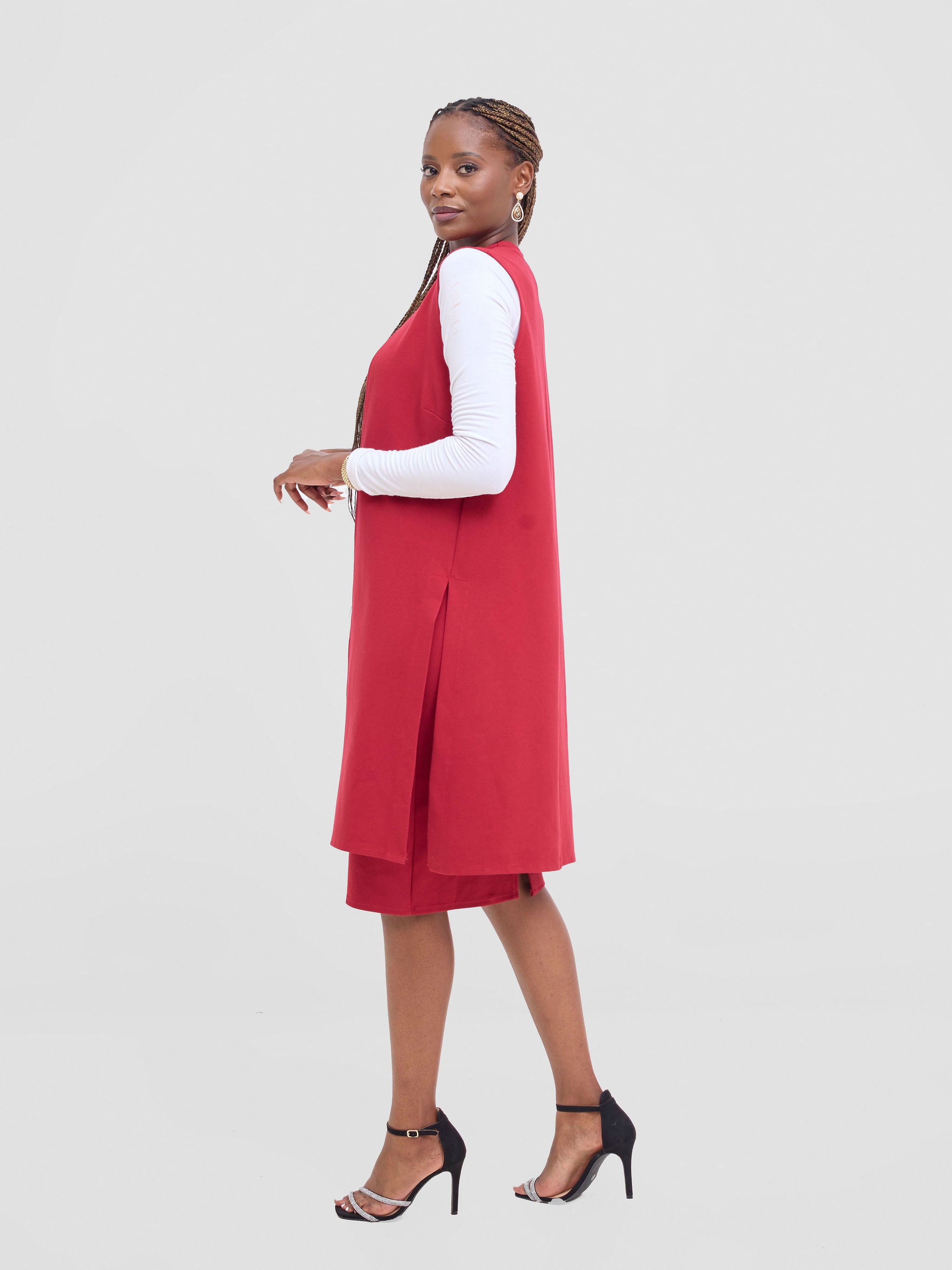 Vivo Waridi Sleeveless Overcoat - Wine Red