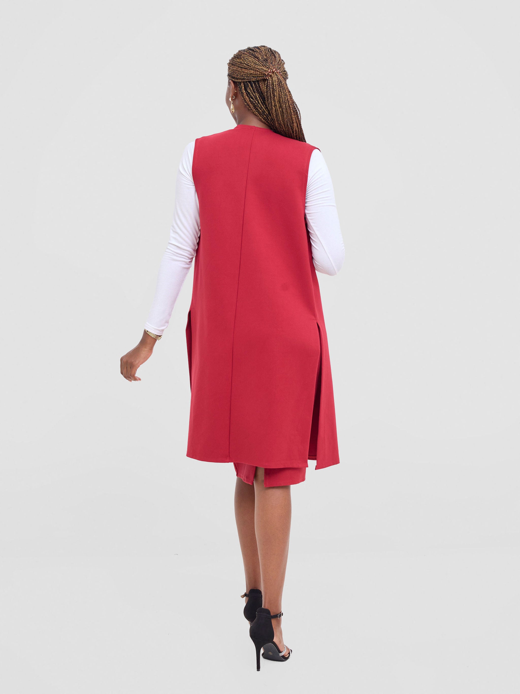 Vivo Waridi Sleeveless Overcoat - Wine Red