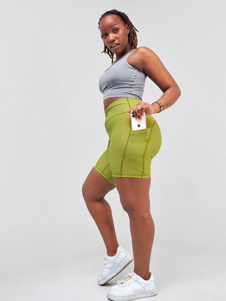 Ava Fitness Mylah Biker Workout Shorts - Green - Shopzetu