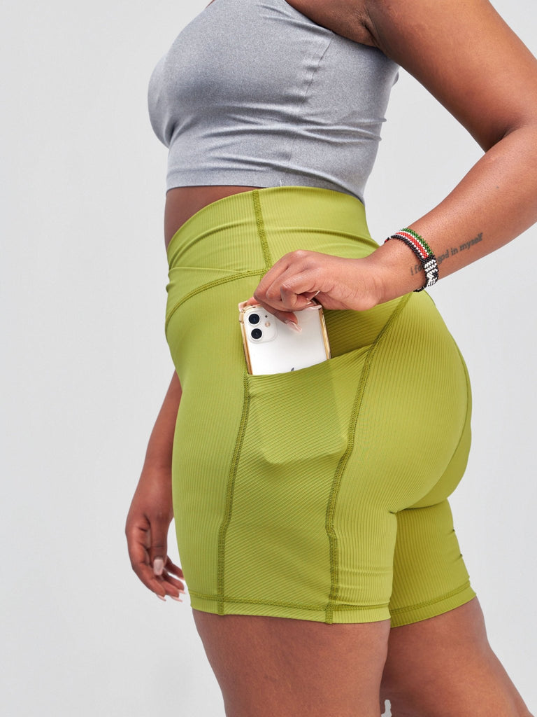 Ava Fitness Mylah Biker Workout Shorts - Green - Shopzetu