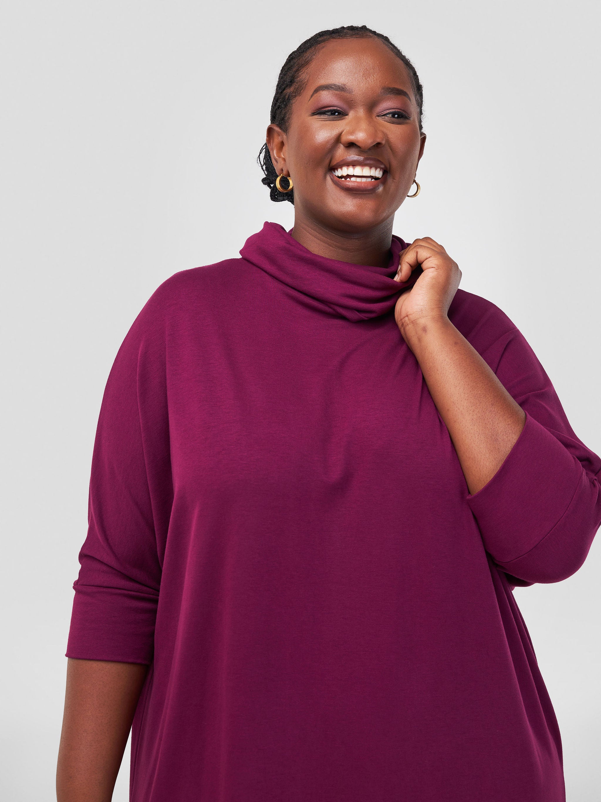 Vivo Basic Cowl Dolman Maxi Dress - Burgundy